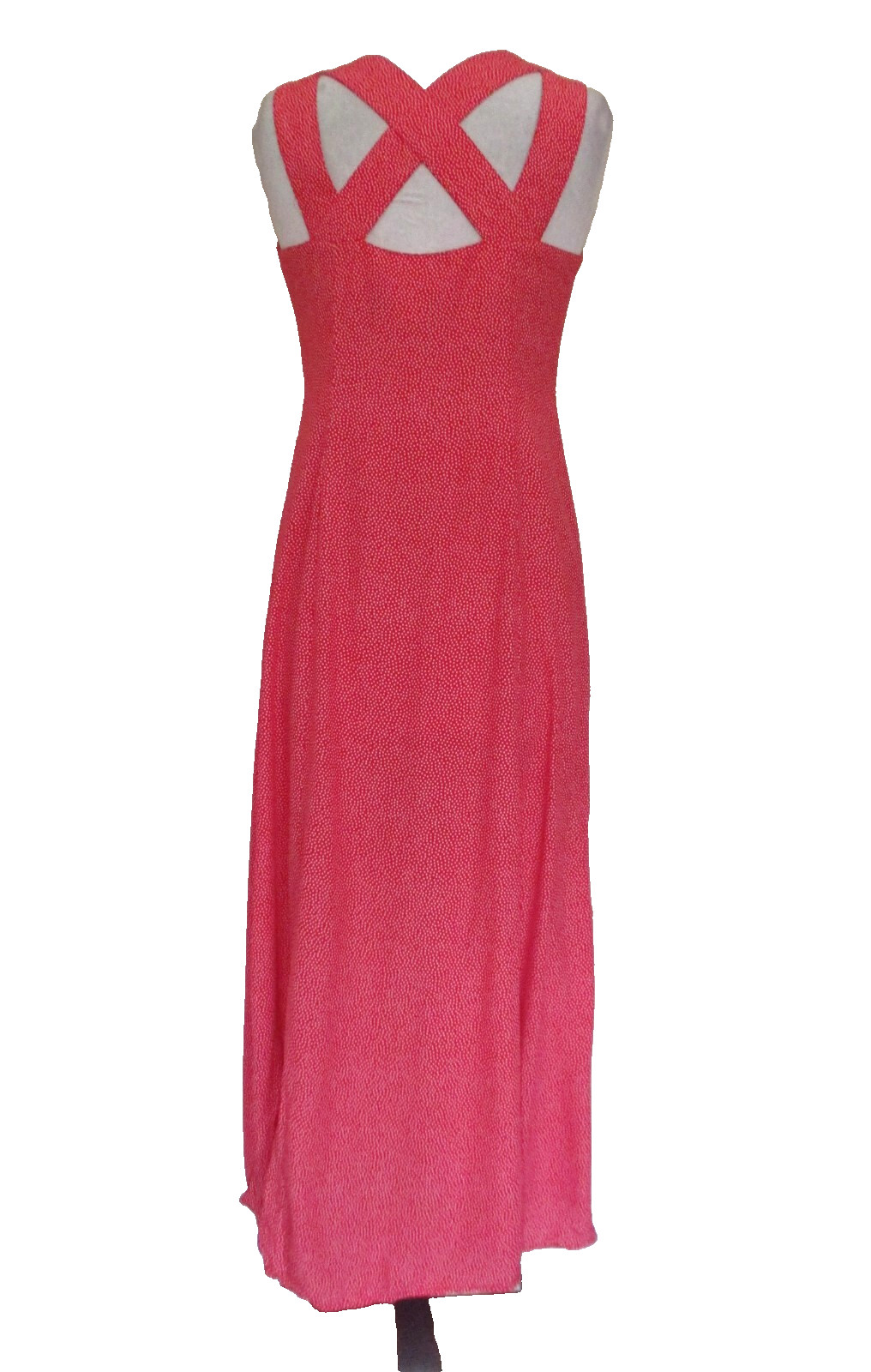 Vintage 90s Carol Anderson Maxi Dress S/M Women Red White Dot Rayon Crossback
