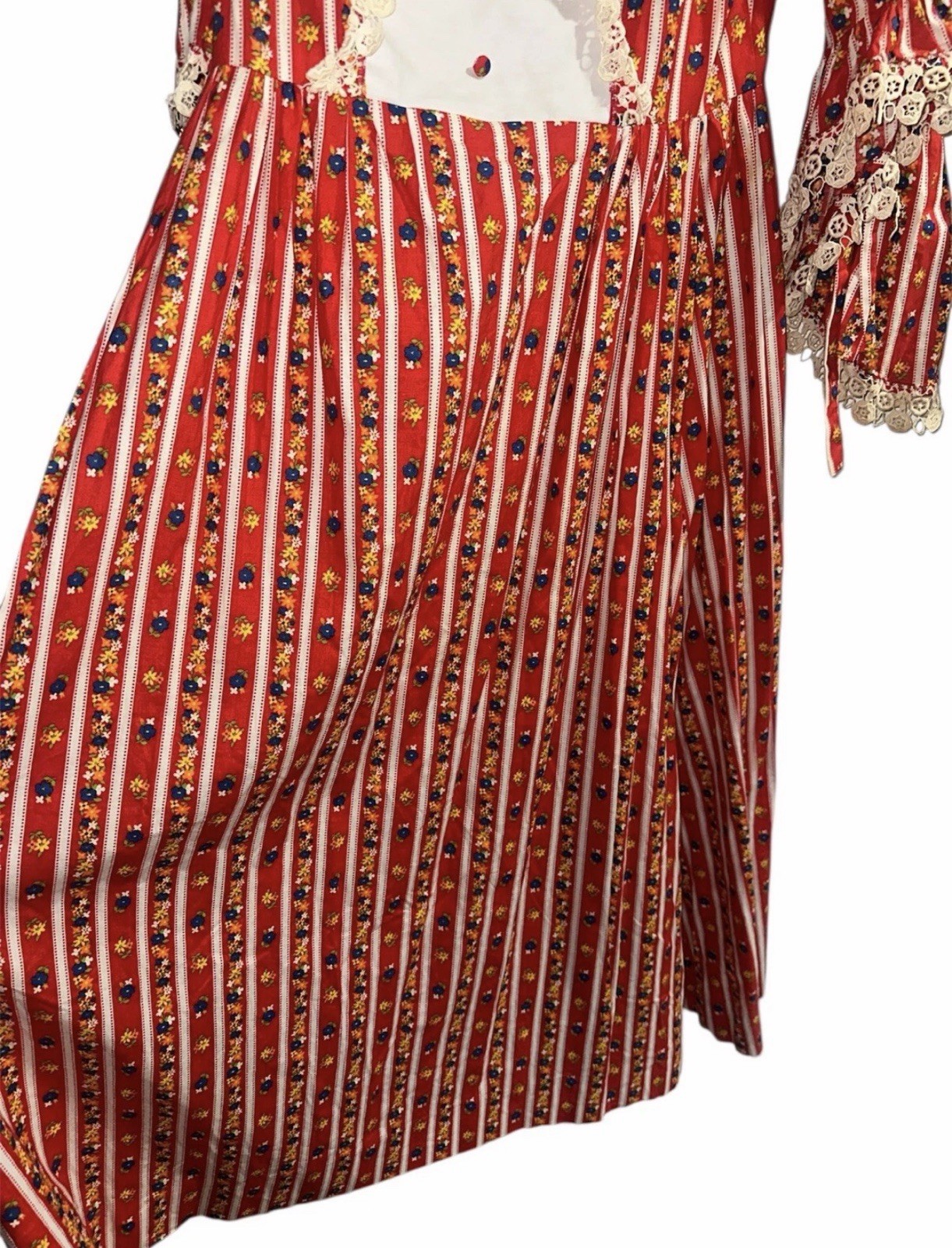 True Vintage 70s Handmade Prairie Dress Bell Sleeve Boho Maxi headscarf S S/M