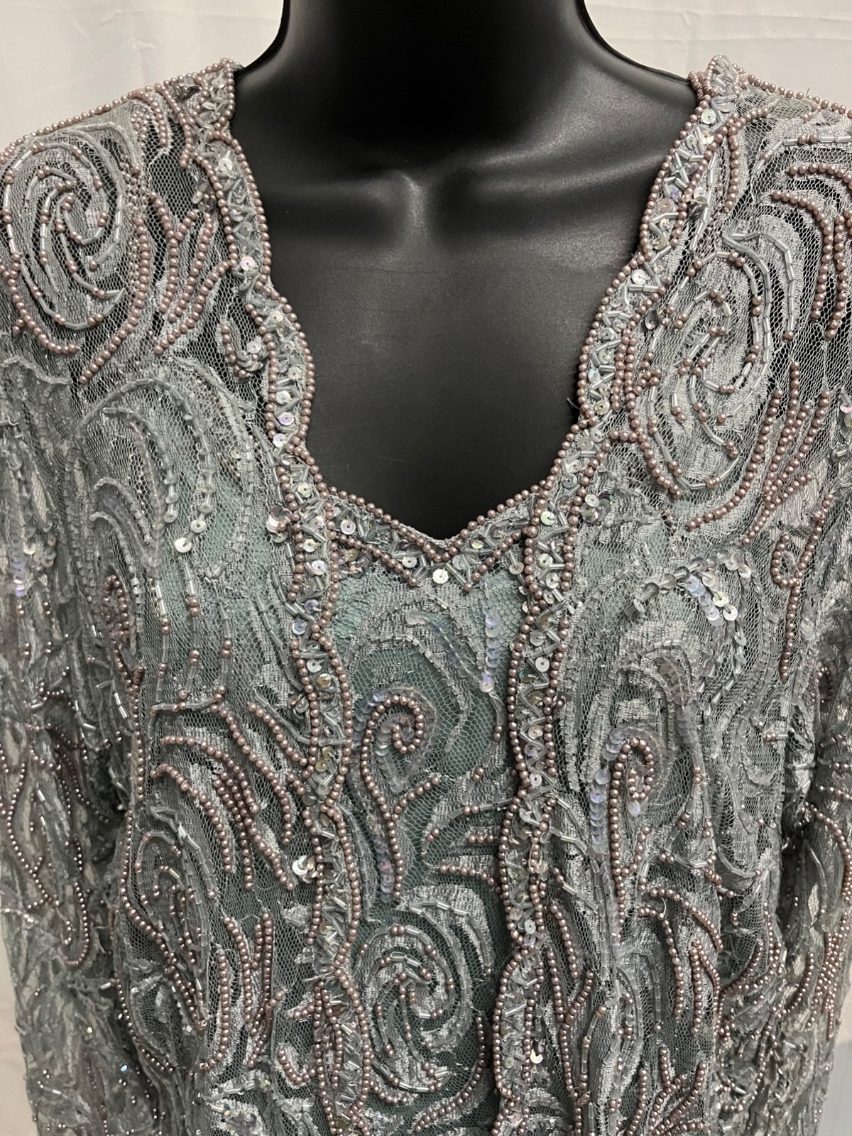 VTG Designer lace pearl beaded drop waist dress by Judith Ann Creations Size L