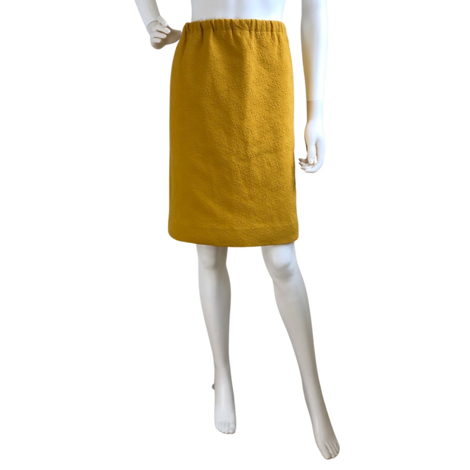 Vintage 1960s Short Skirt Pull On Mustard Gold Fine Knit Hand Tailored Small