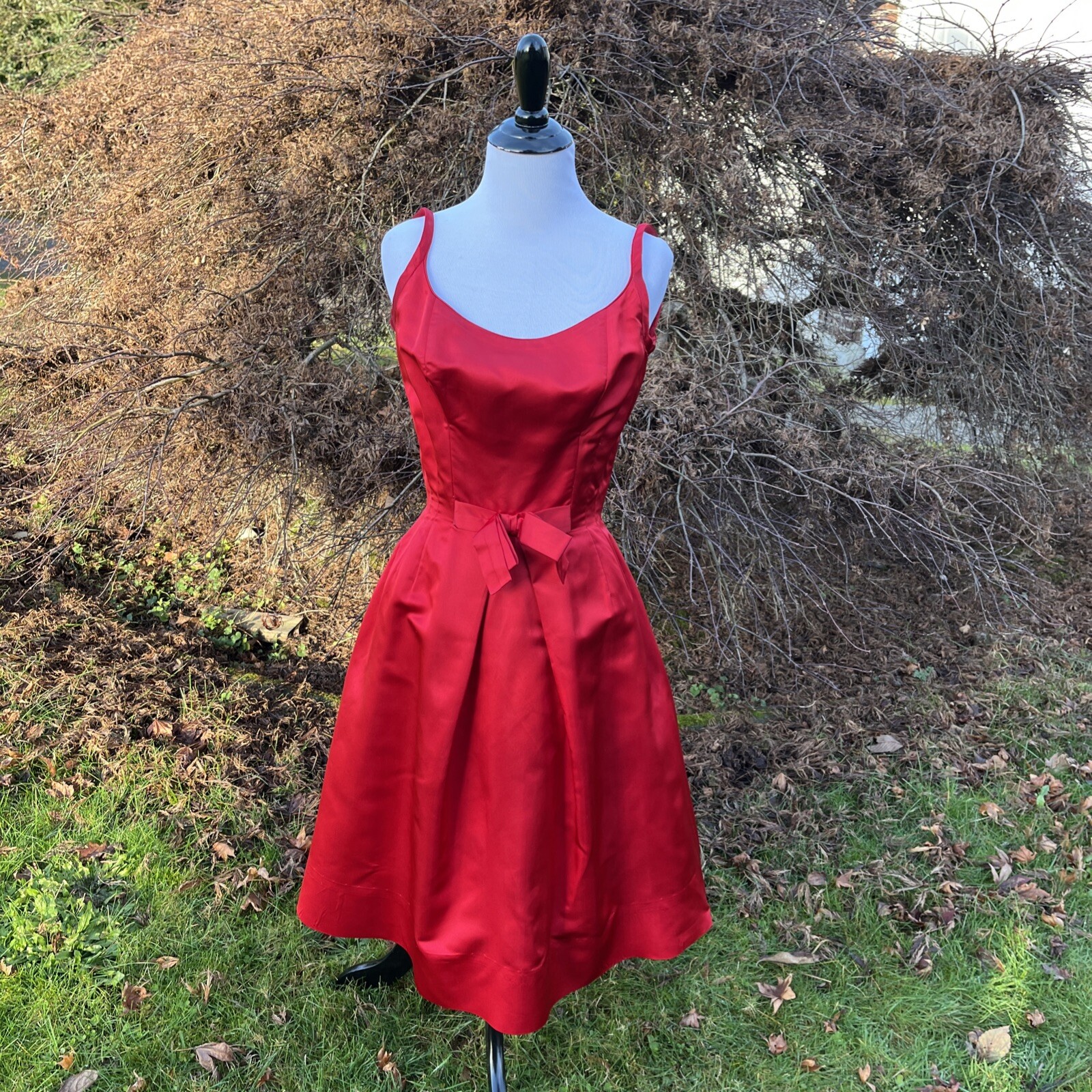 Vintage Ceil Chapman Dress 50s Red Spaghetti Straps Rare 🍒🍒 Bow