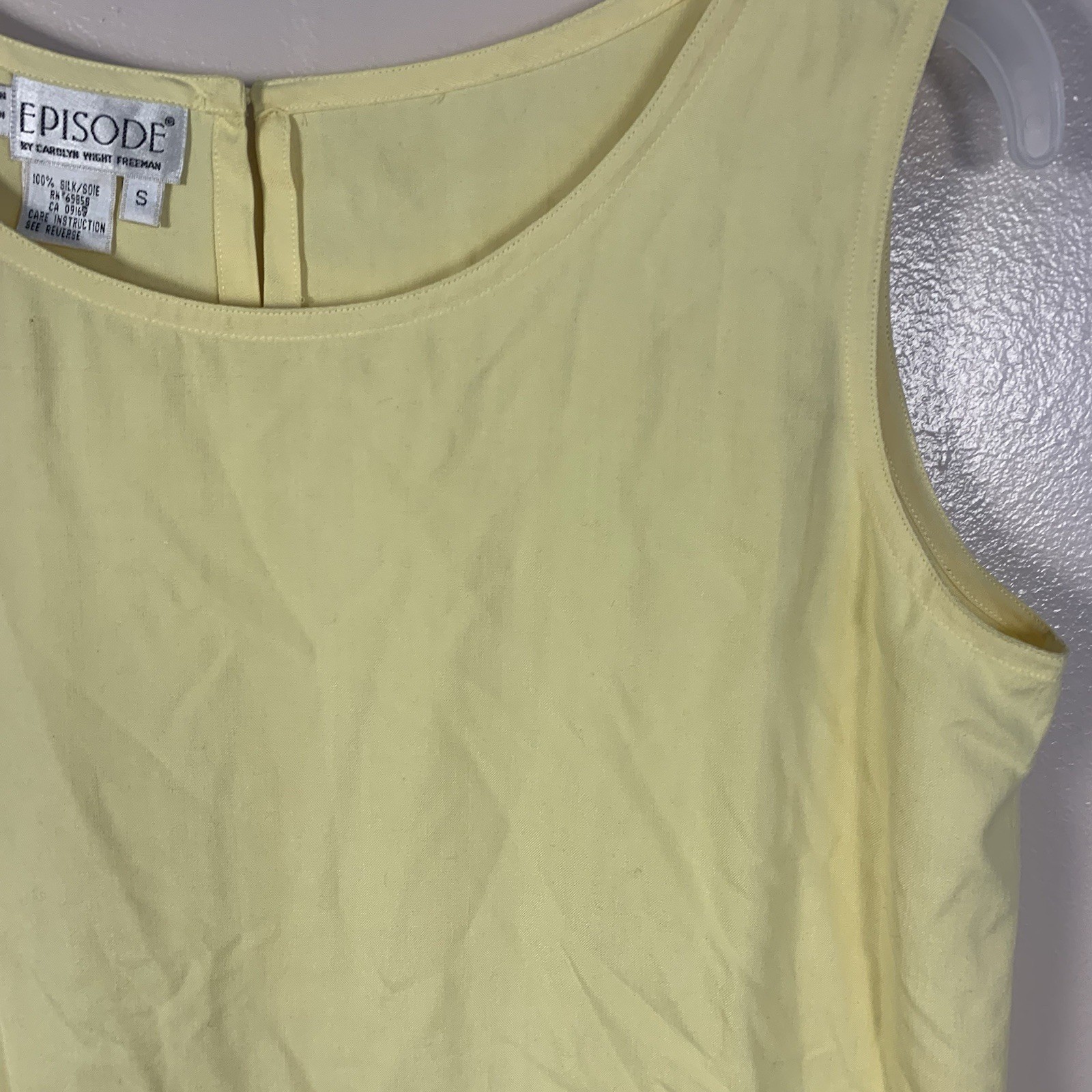 VTG 90s Episode by Carolyn Wright Freeman 100% Silk Tank Top S Pastel Yellow
