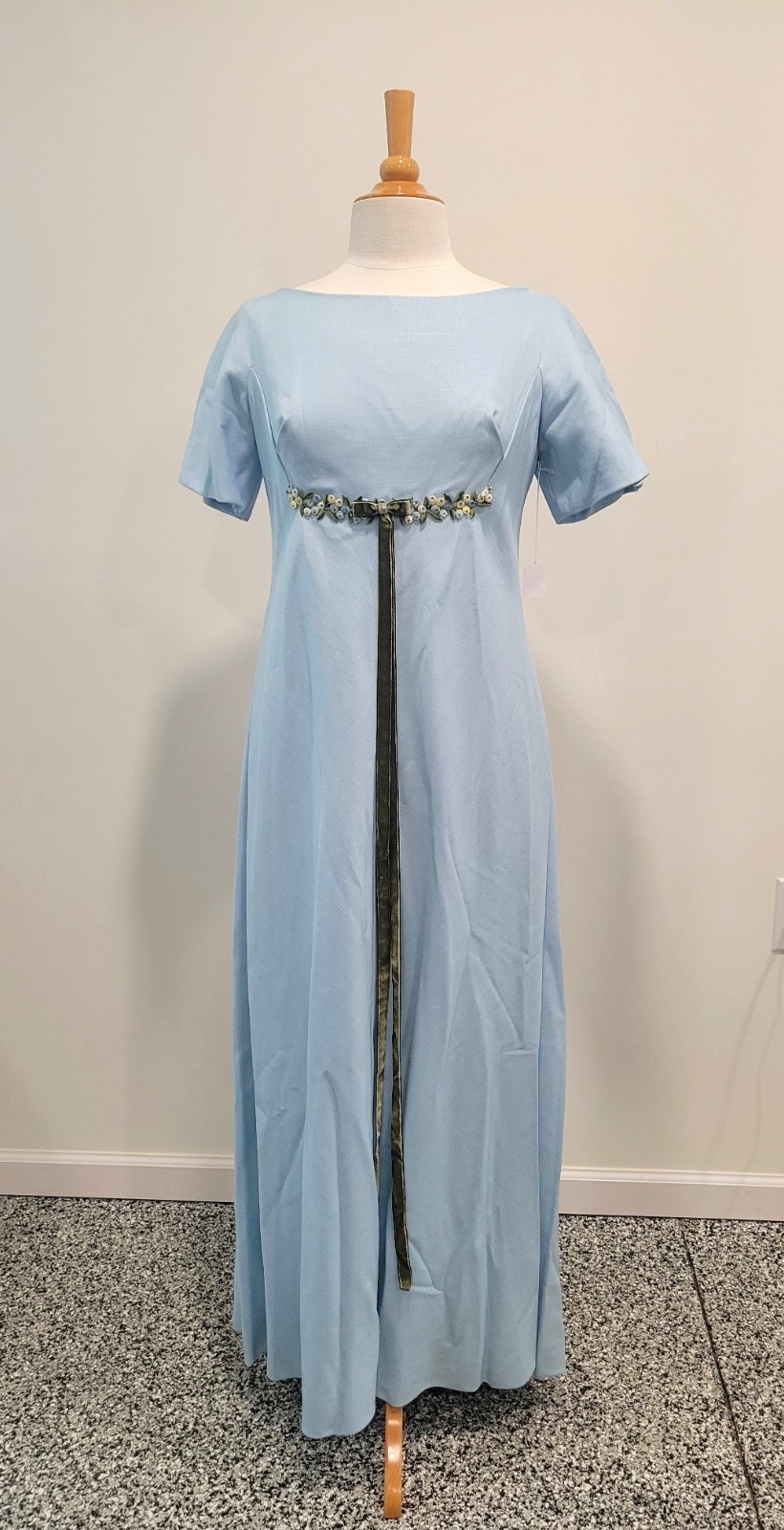 VINTAGE late 1960s long blue formal Column dress empire waist Brigitte Bardot M