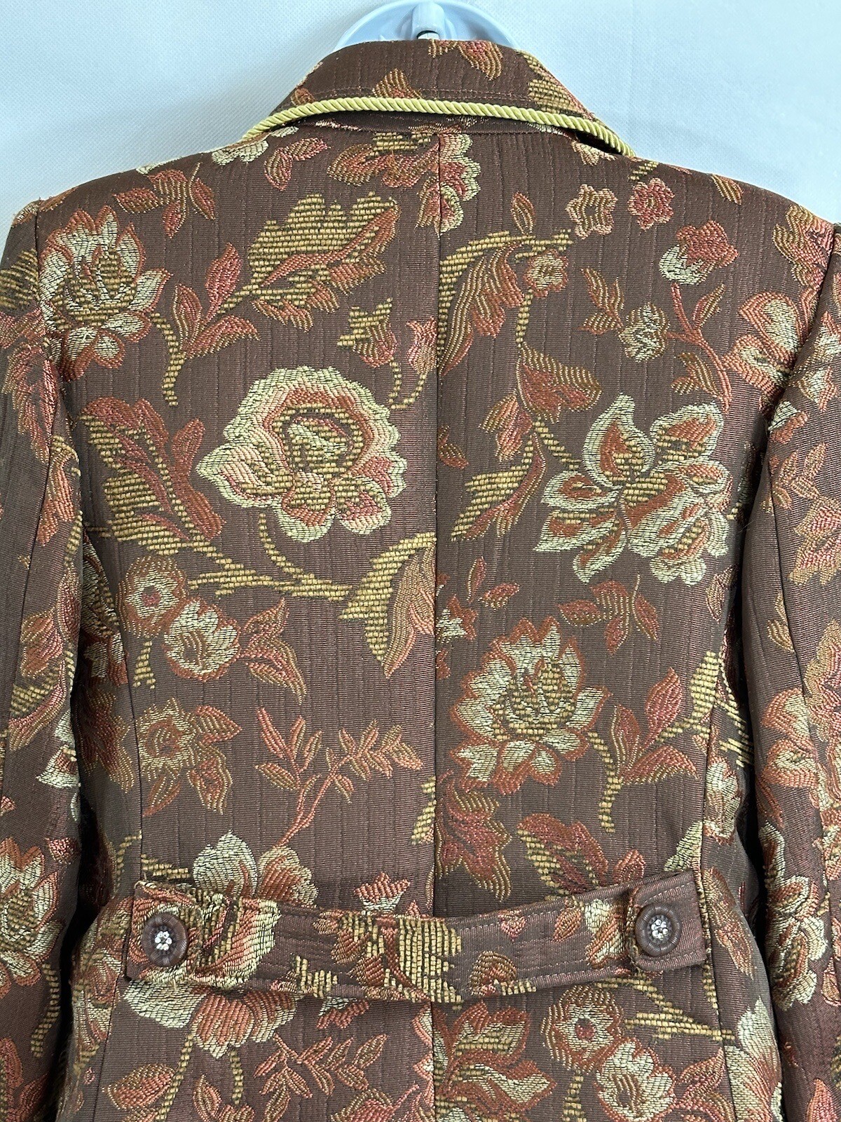 Vintage Ninety Sz 4 Floral Tapestry Woven Blazer Jacket Faux Diamond Buttons Pkt