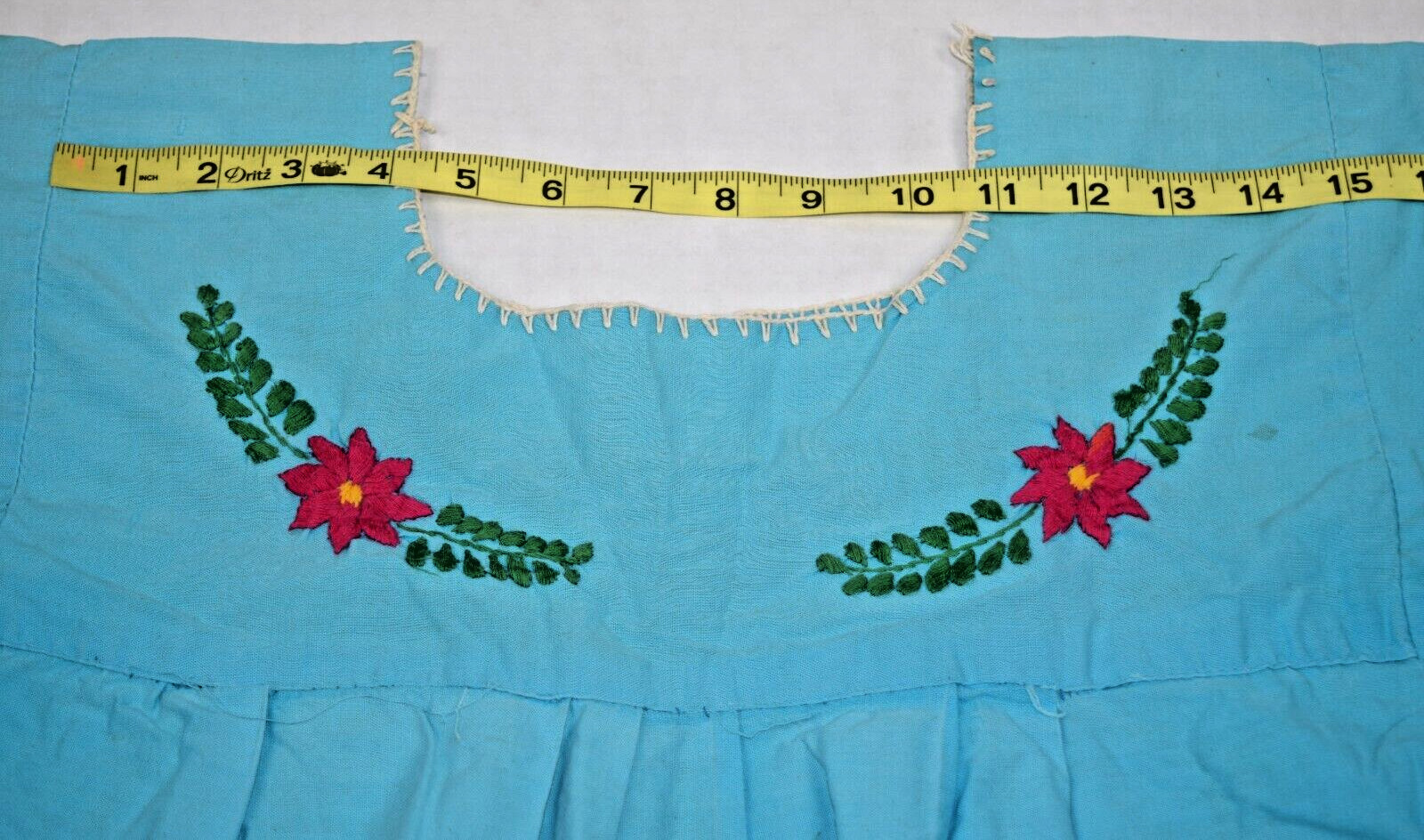 Vintage Puebla Dress Size S/M 70s Turquoise Grunge Mini Hemmed Soft Cotton