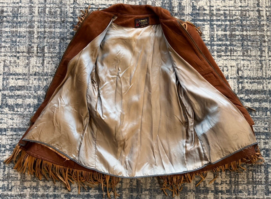 Vintage 1940s K-Bar-Z Brown Suede Cowhide Leather Fringe Jacket Women’s Sz M