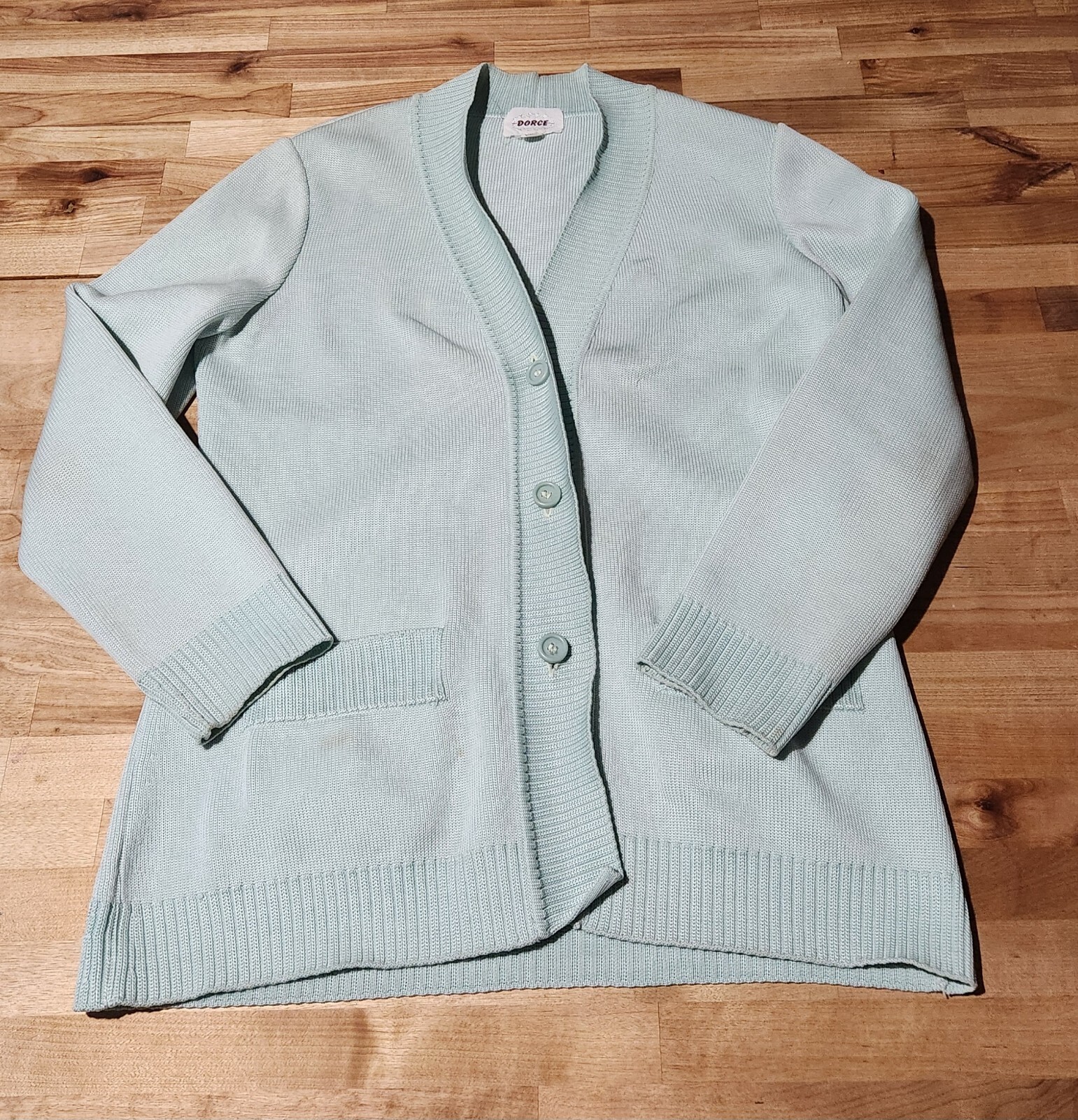 Vintage 60s Dorce Light Blue Cardigan Sweater -Small 2 Pockets