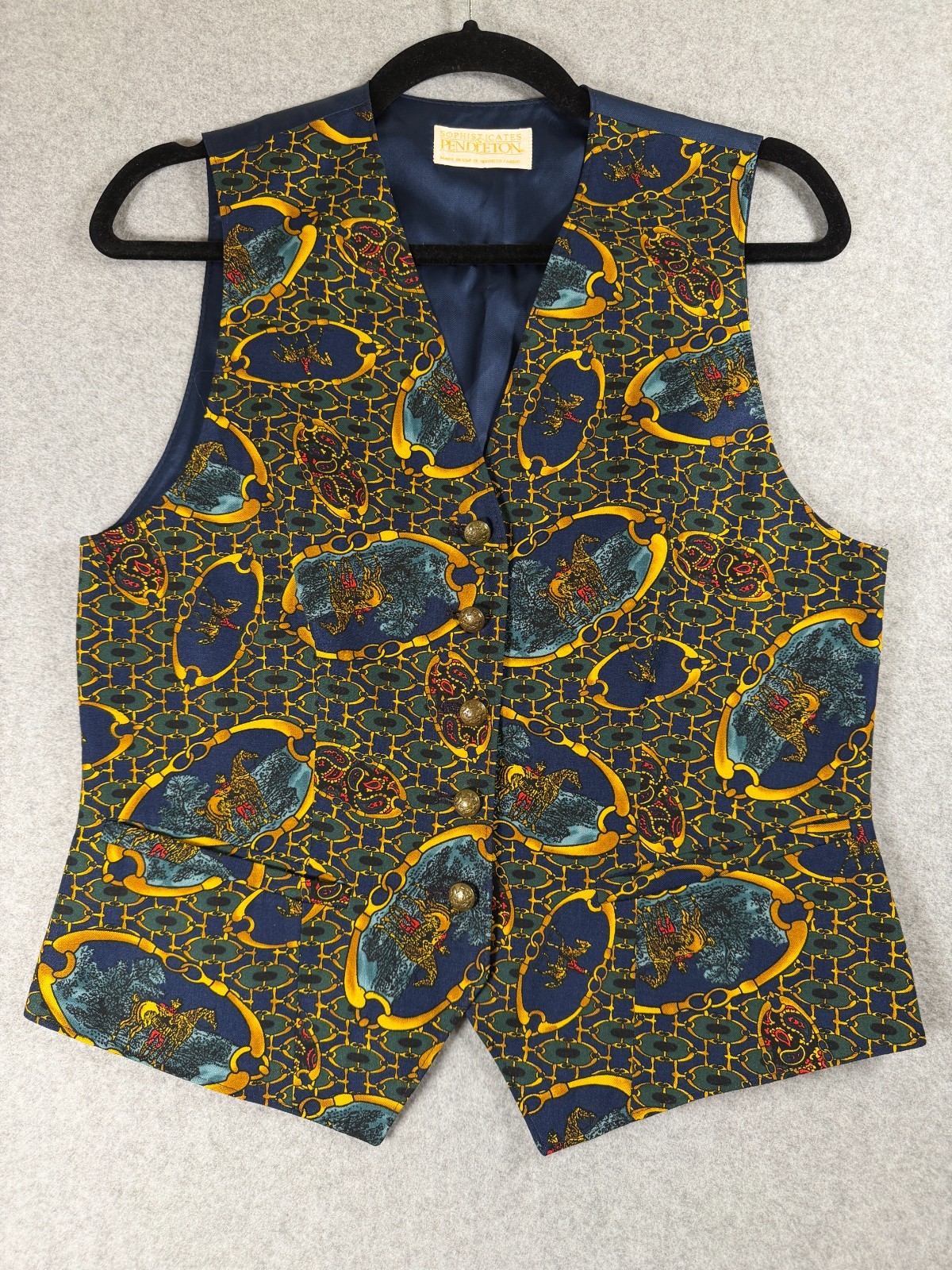 Vintage Pendleton Vest Womens Sz 6 Horses Gold Buttons Sophisticates SKU 296