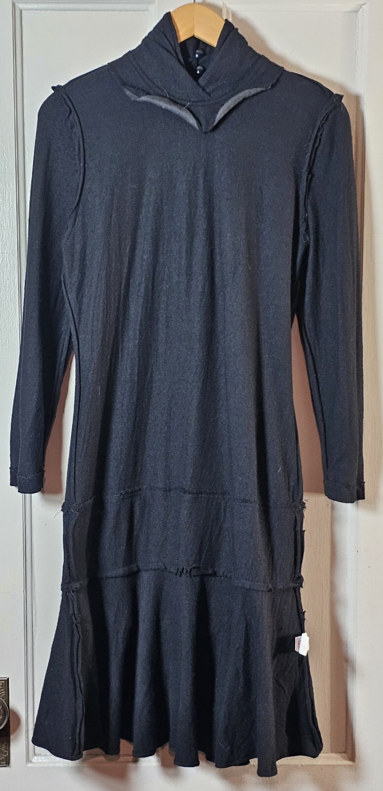 Vtg 80’s The Kollection Petites Dress Women Sz 12P Black Wool L/S Tiered Ruffles