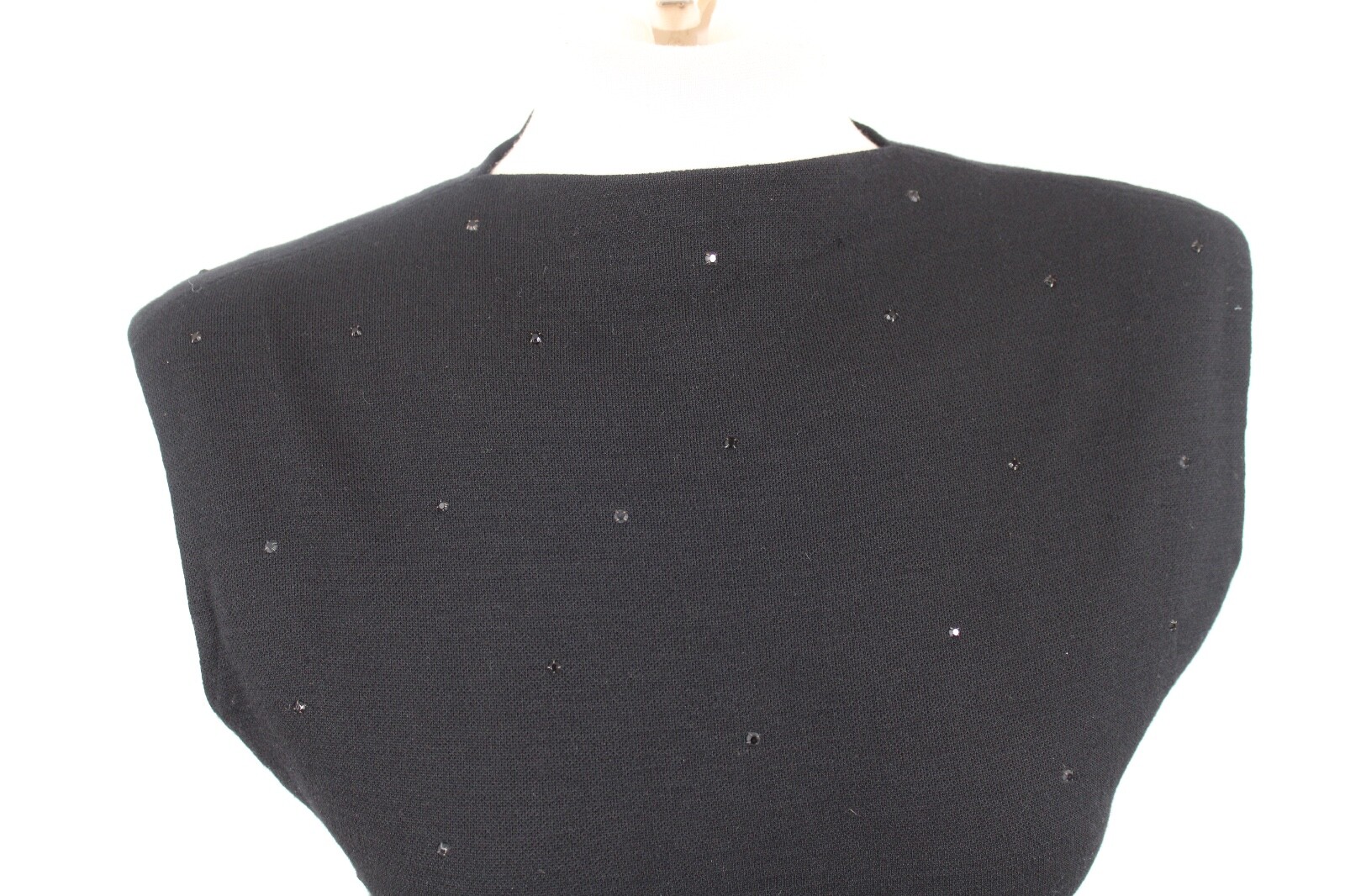 Vtg Unbranded Black 9 Wool Zip-Back Stud Rhinestone Tank Top Shirt NYNCO Metal