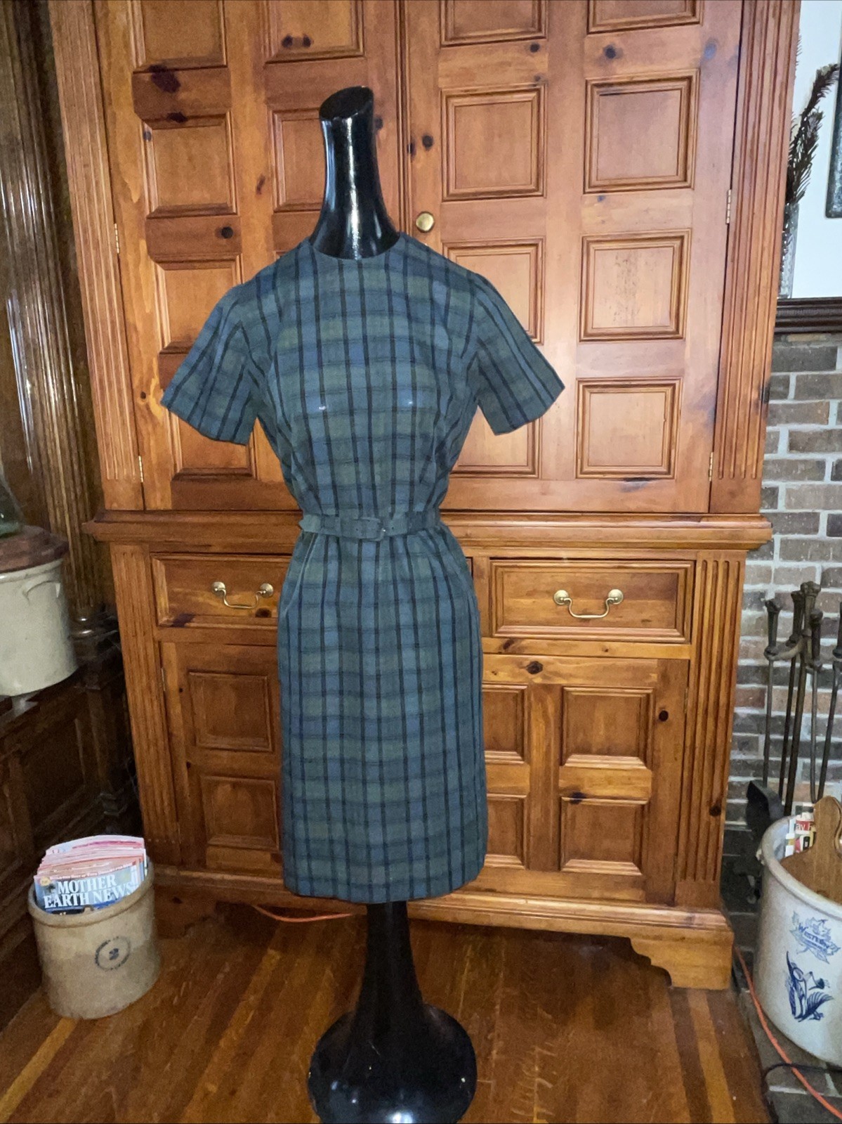Vintage 60s Nelly Don Dress Jacket 2 Piece Set Blue Green Tartan Plaid Jacki ‘O
