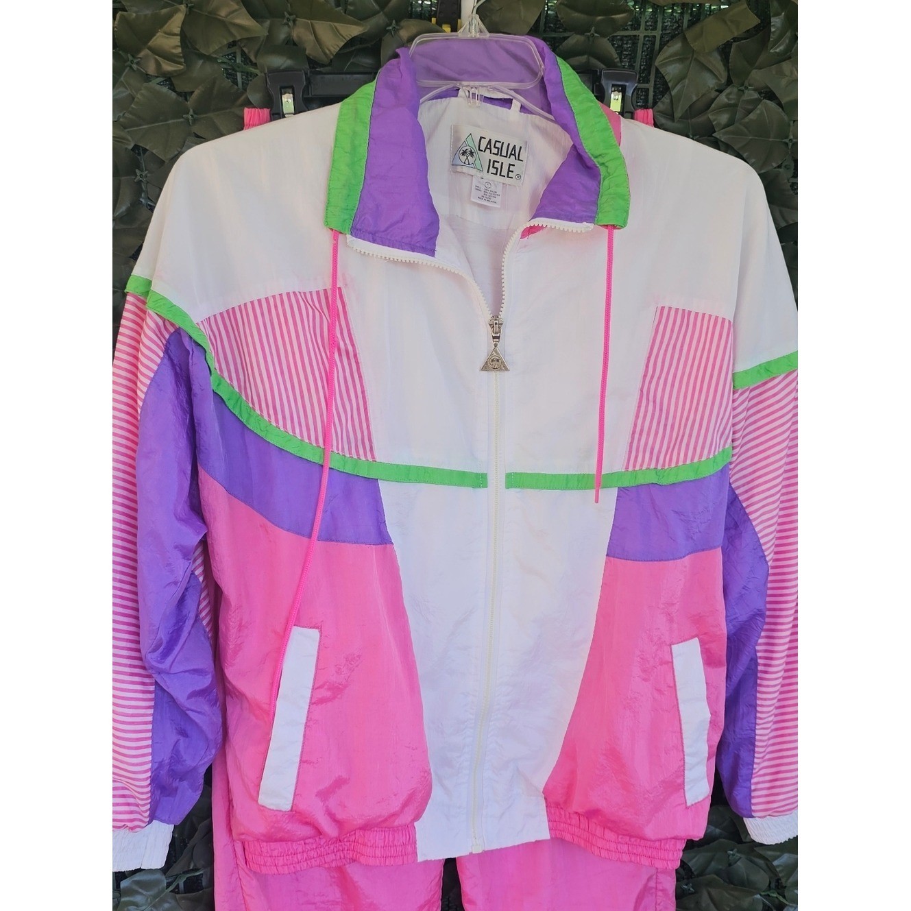 VTG 90s Windbreaker Track Suit Neon Womens Small Casual Isle Nylon