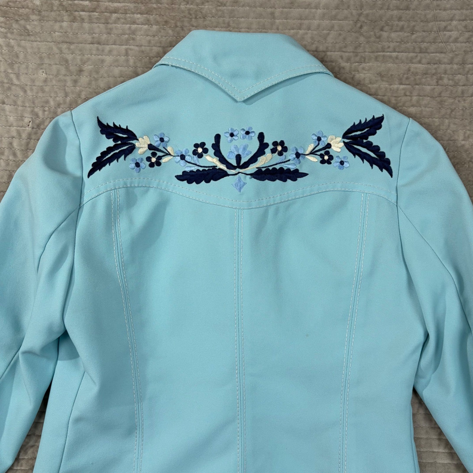 Vintage Ian by Shayne Blue Embroidered Western Shirt 70s Floral Button Down 9/10