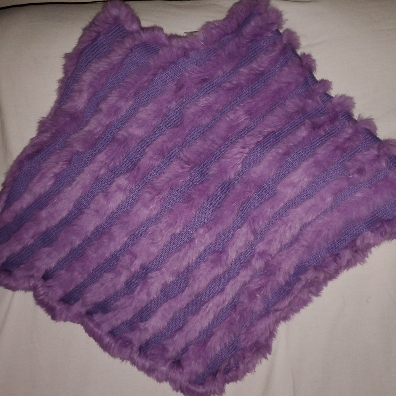VTG BABY PHAT purple knit poncho pullover genuine Rabbit fur emb cat logo one sz
