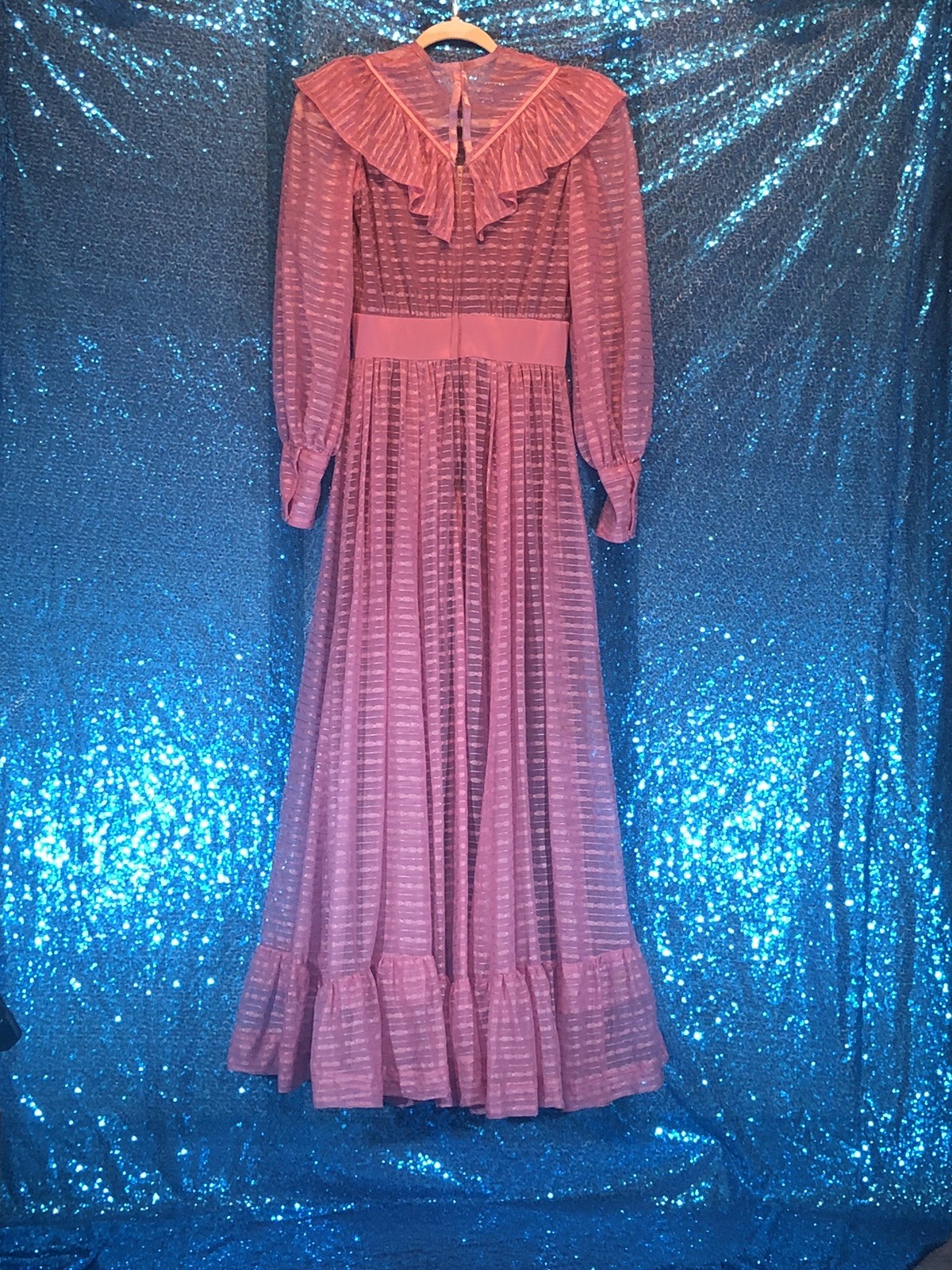 VTG 70s Cottagecore Edwardian Lavender Boho Victorian Neckline Maxi Dress~S