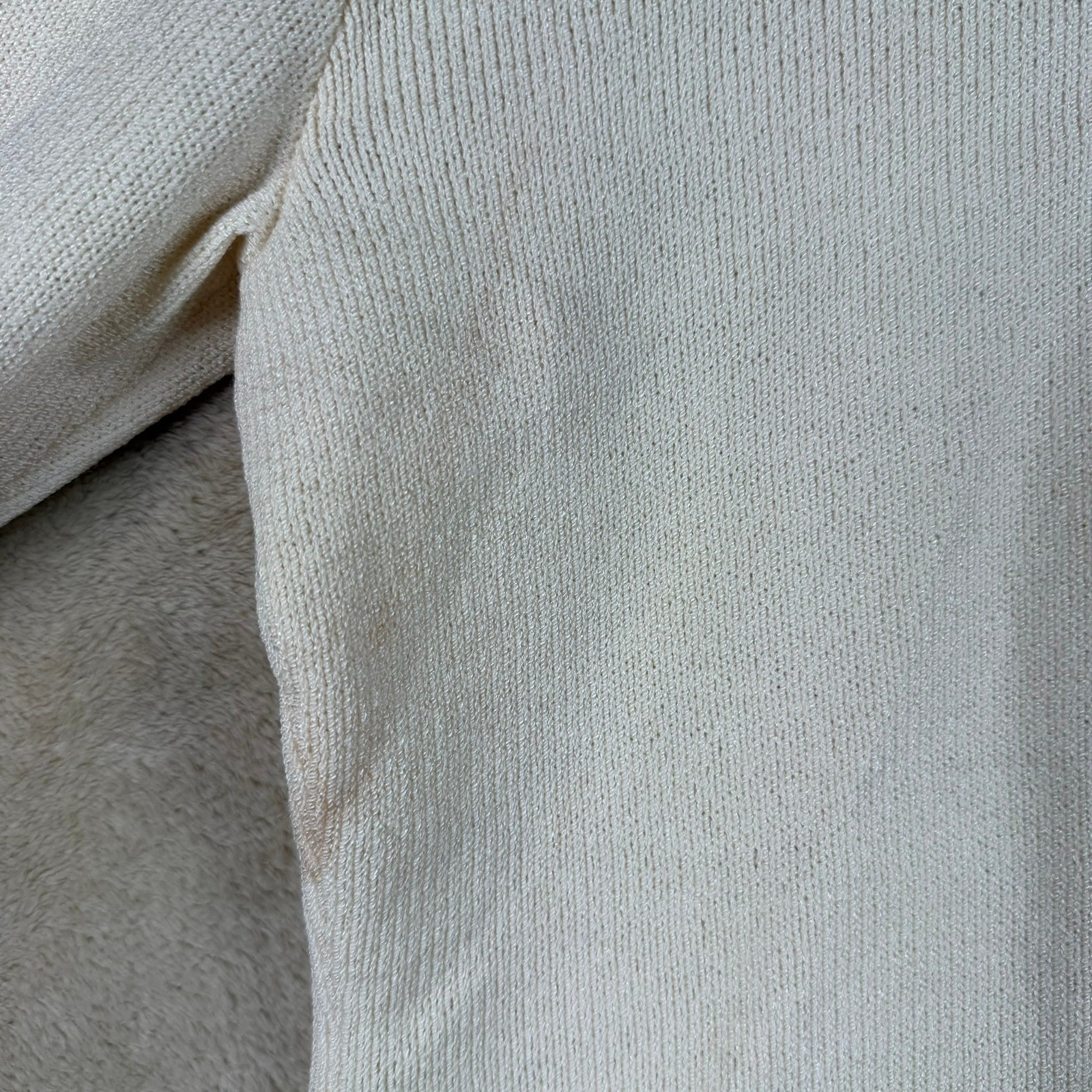 J.S.S. Vintage Women Wool Viscose Knit 2 Piece Cardigan Skirt Set Cream Green