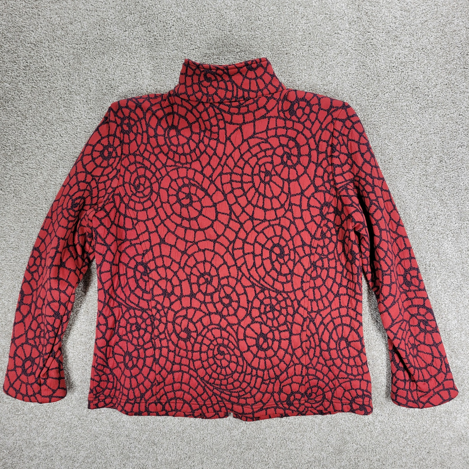 Vintage Rafael Sport Jacket Womens M Red Black Printed Zip Up High Neck Pockets