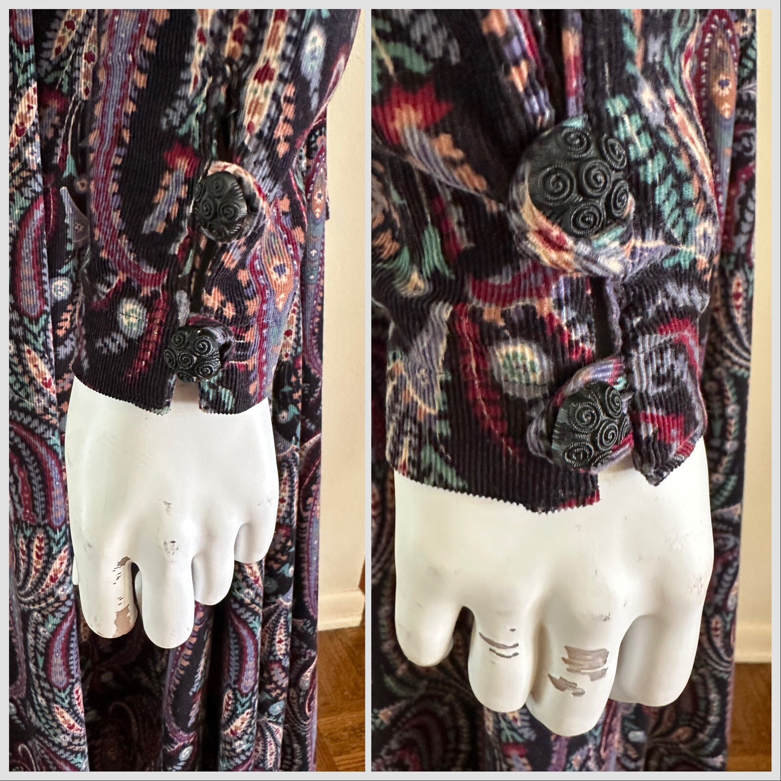1980s Laura Ashley Paisley Floral Corduroy Dress Puff Sleeve Party Prairie VTG