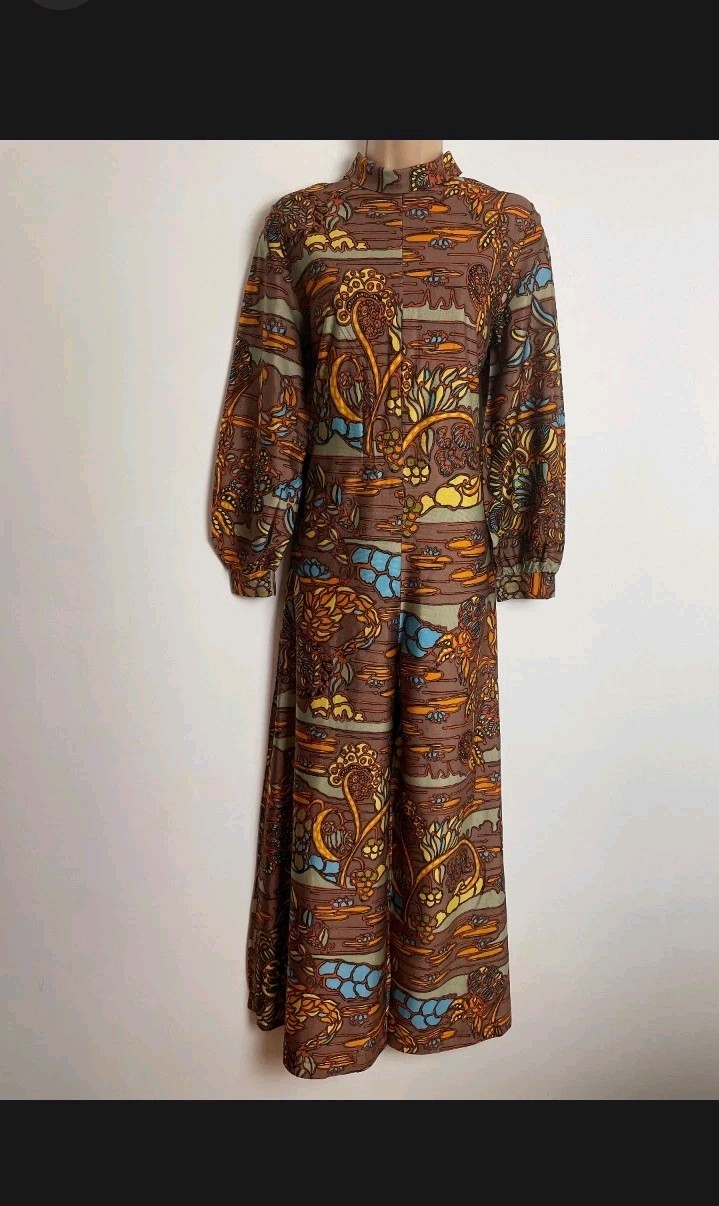 Vintage 1970s Jumpsuit Wide Leg Palazzo Abstract Floral Psychedelic Size UK 10