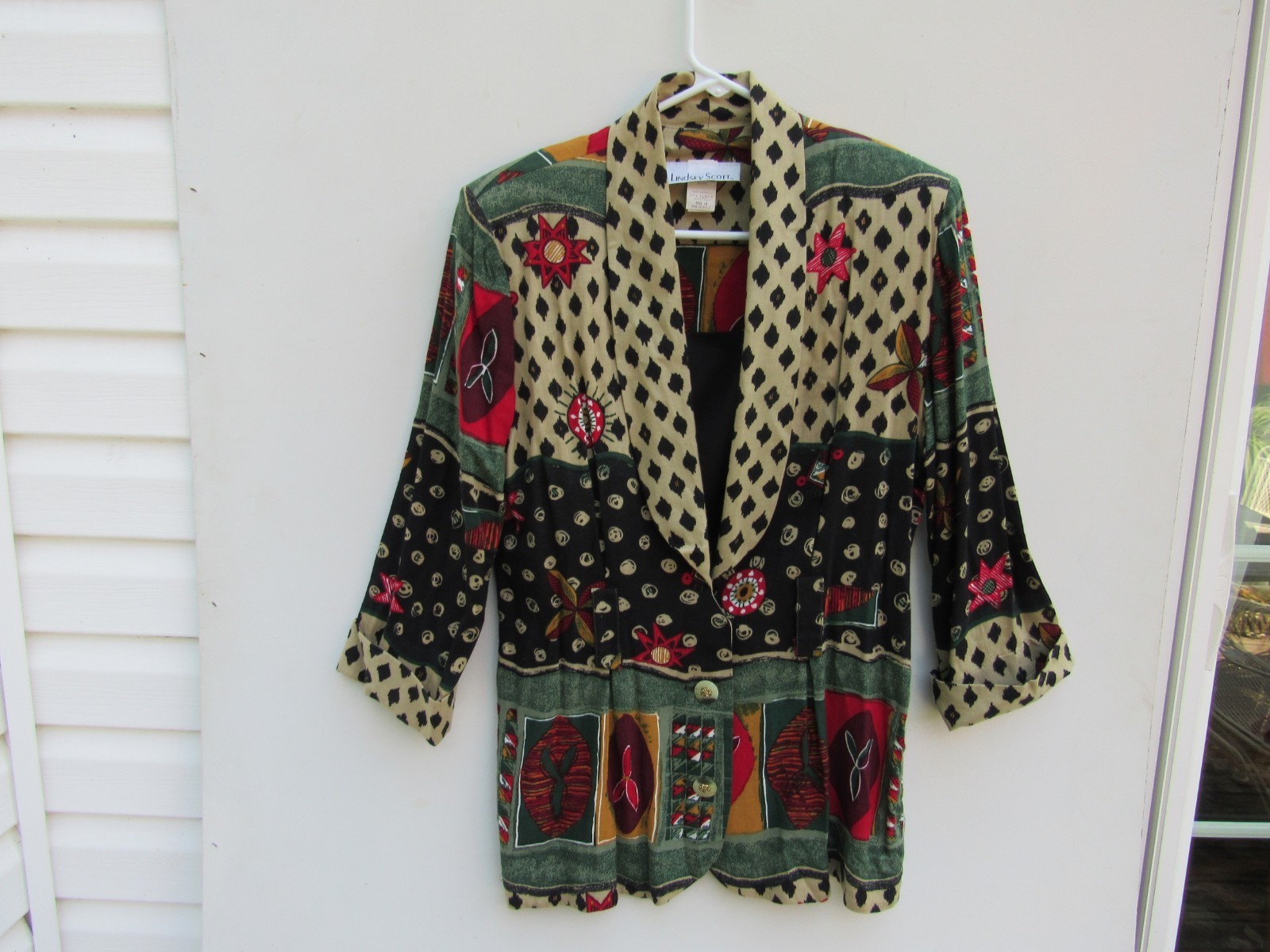 VTG Lindsey Scott 1980’s Women’s Colorful Patterned Jacket Size 10 3/4 Sleeves