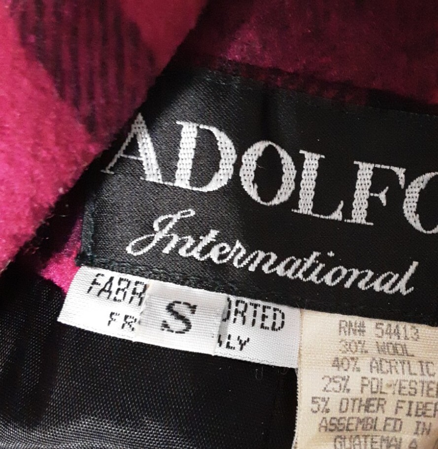 Vintage Adolfo Size S Oversized Blazer Jacket Pink Black Plaid Wool Blend