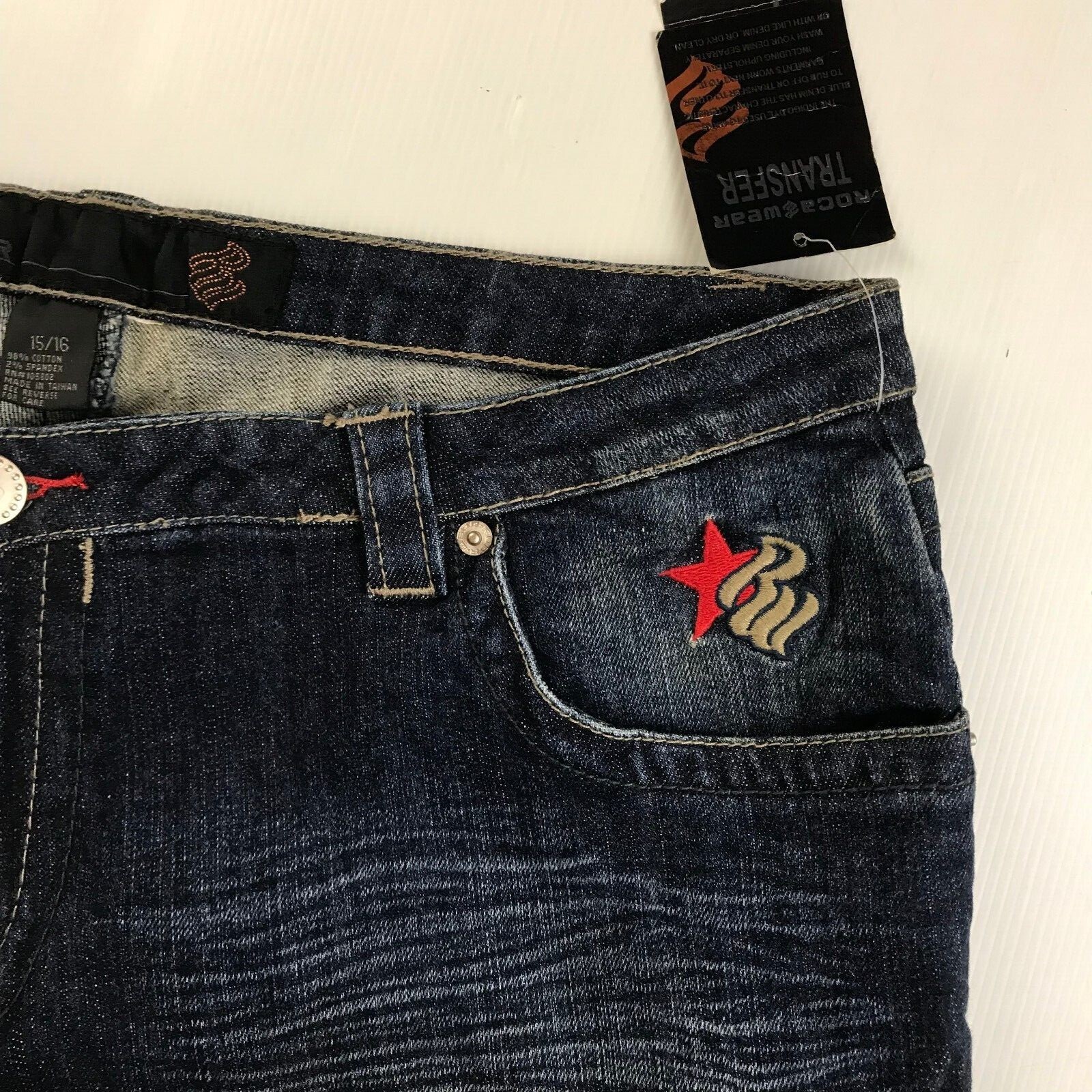 Vintage Roca Wear 3/4 Blue Jeans Size 15/16 New Old 90s Stock Made in Taiwan