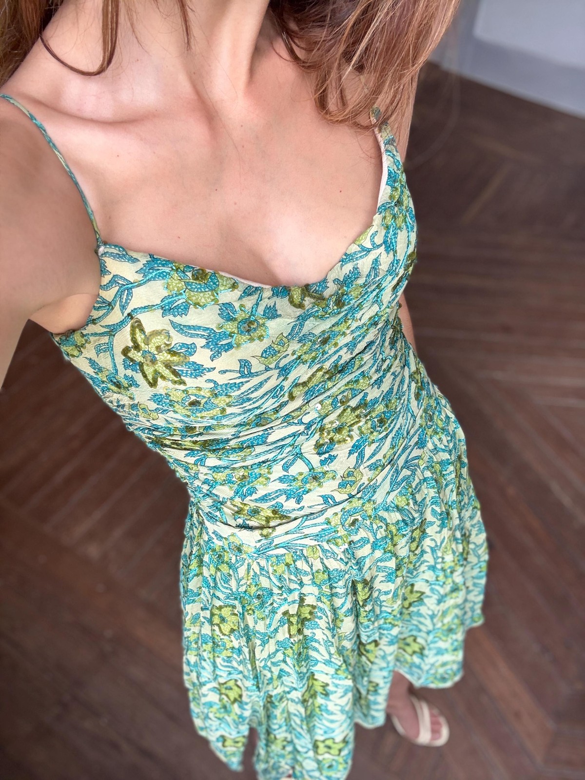 Petite Vintage Etxart & Panno 100% Silk Two Piece, Luxury Set with Sequin Floral