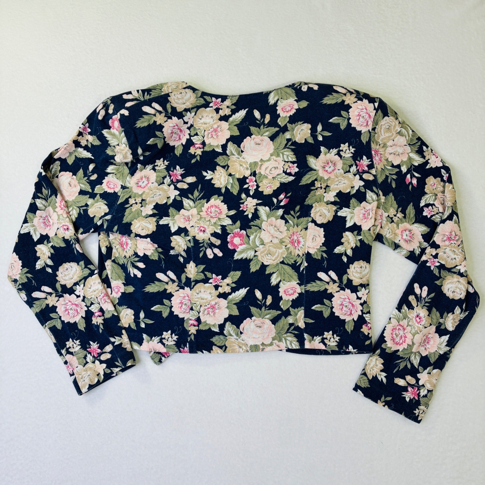 Vintage Byer Too Floral Cropped Jacket Navy Blue Pink 90s Made in USA Size 9