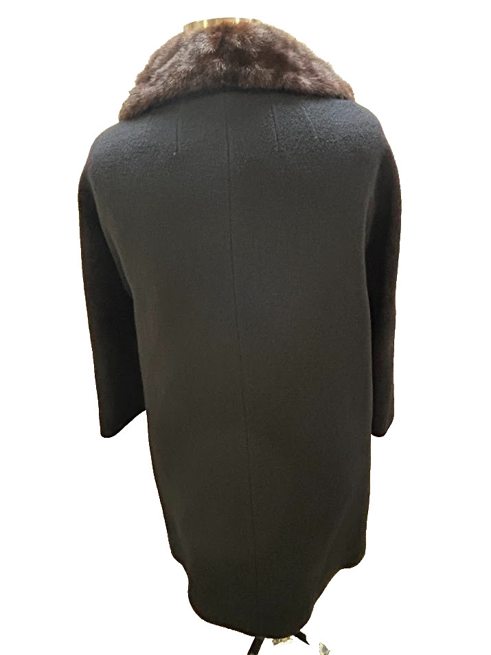 VTG ILGWU Union Made Wool Opera Swing Overcoat Black Fur Collar Women Sz 2XL