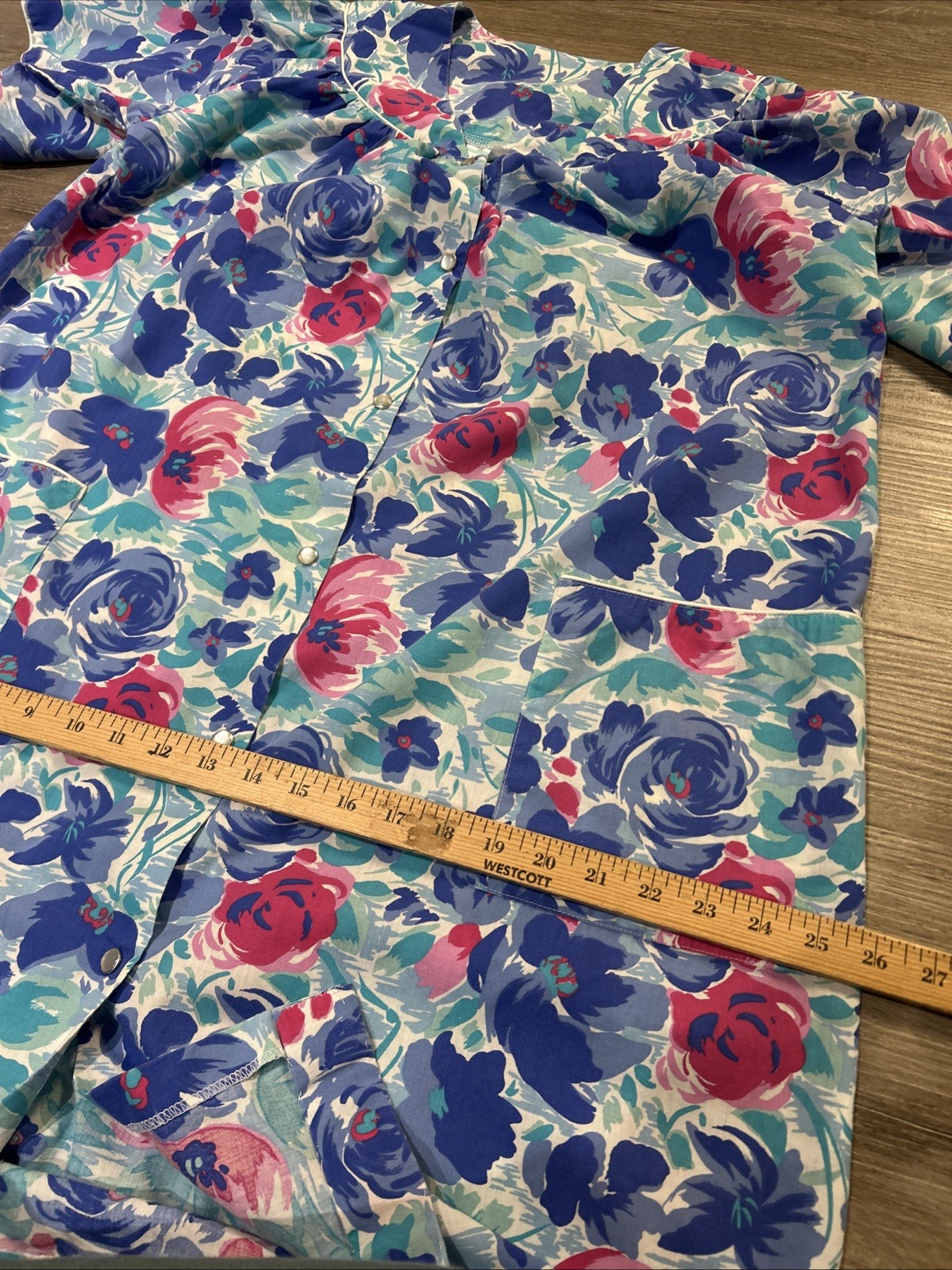 VTG 80s Kelly Reed Floral Golden Girls Short Sleeve Snap Front House Dress, Med.