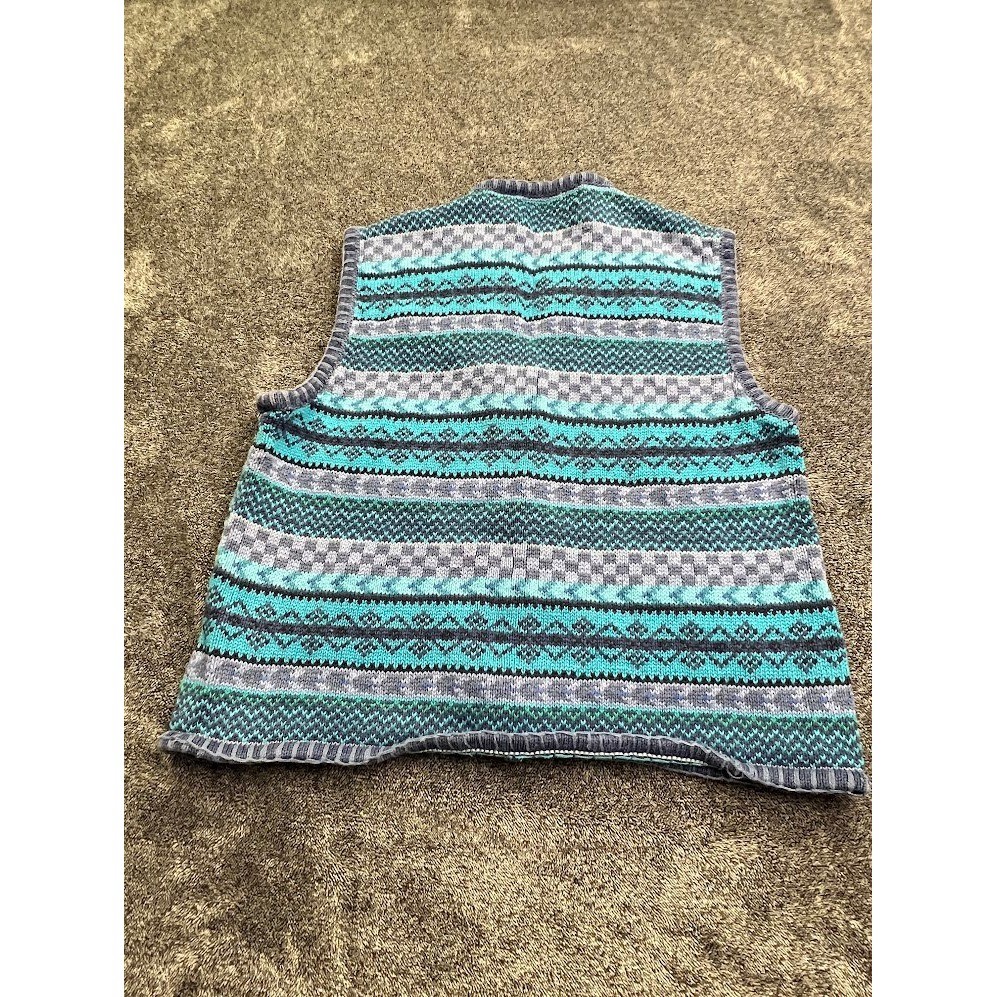 Portraits Northern Isles Vintage Blue Patchwork Floral Knit Sweater Vest Medium