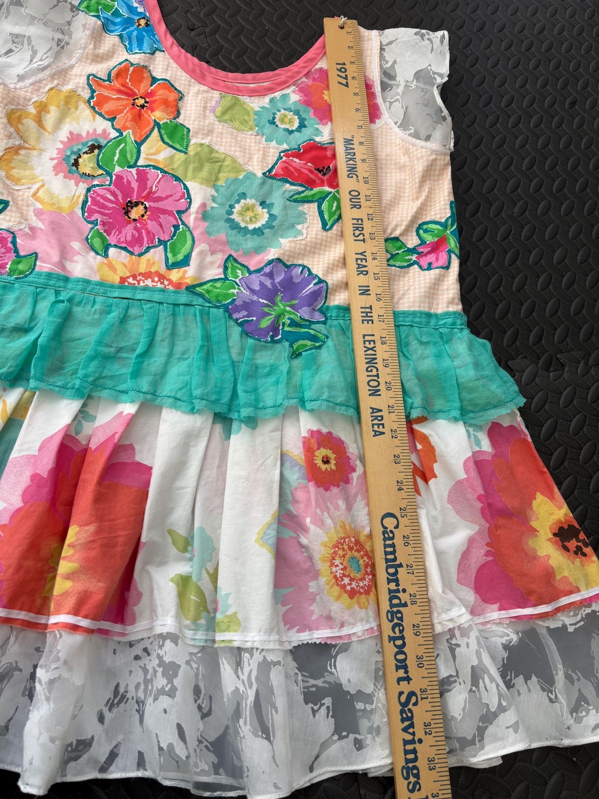 Upcycled Pinafore Dress: Floral Appliques, Lace Trim, OOAK Handmade Tunic
