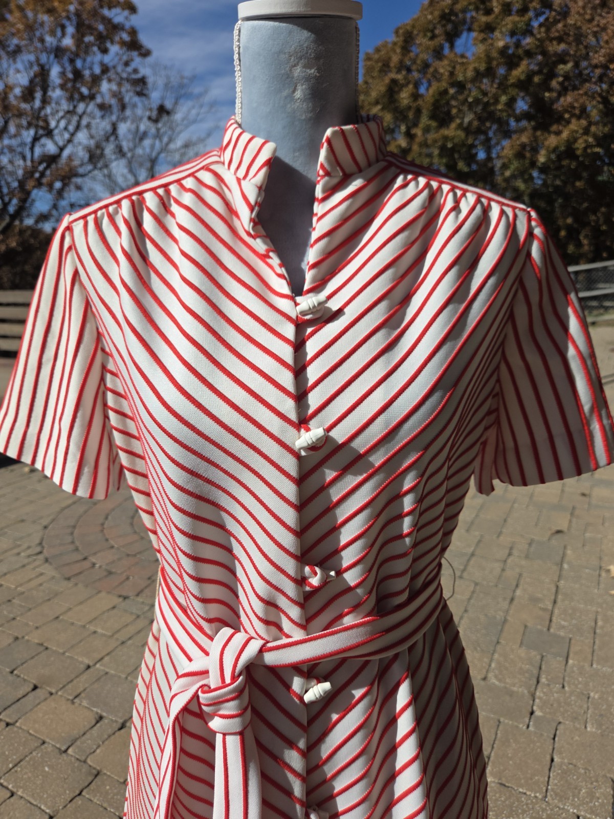 Vtg 60s Mr Jack Dallas White & Red Romantic Classy Pleated A Line Dress W Belt