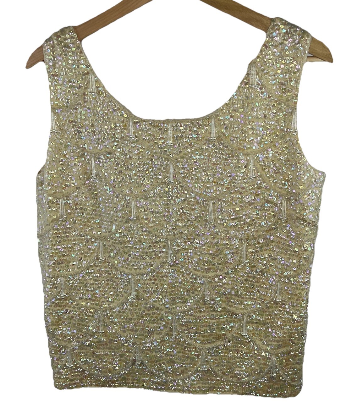 Mai Jacob Vintage 1950s 1960s Beaded Champagne Zip Back Top Sm Sequin 100% Wool