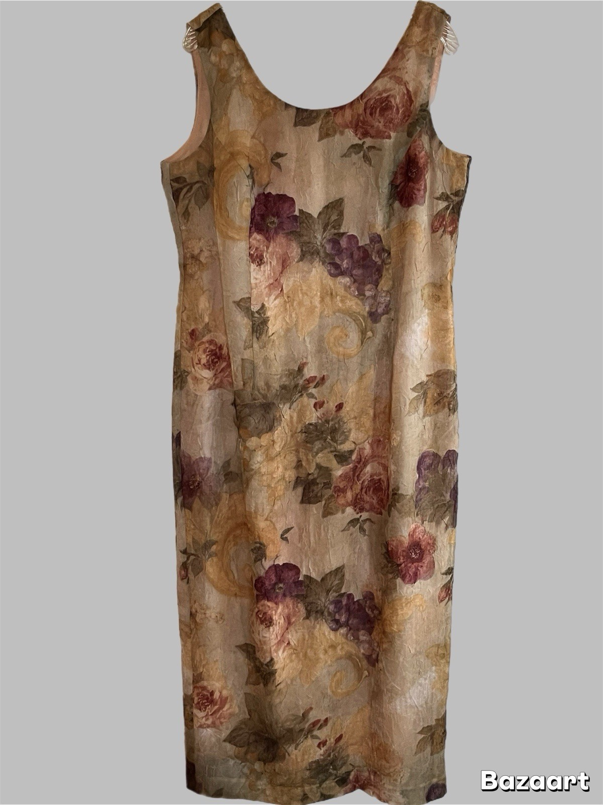 Virgo II Women’s Vintage Sheath Maxi Dress Size 14 Sleeveless Crepe Floral