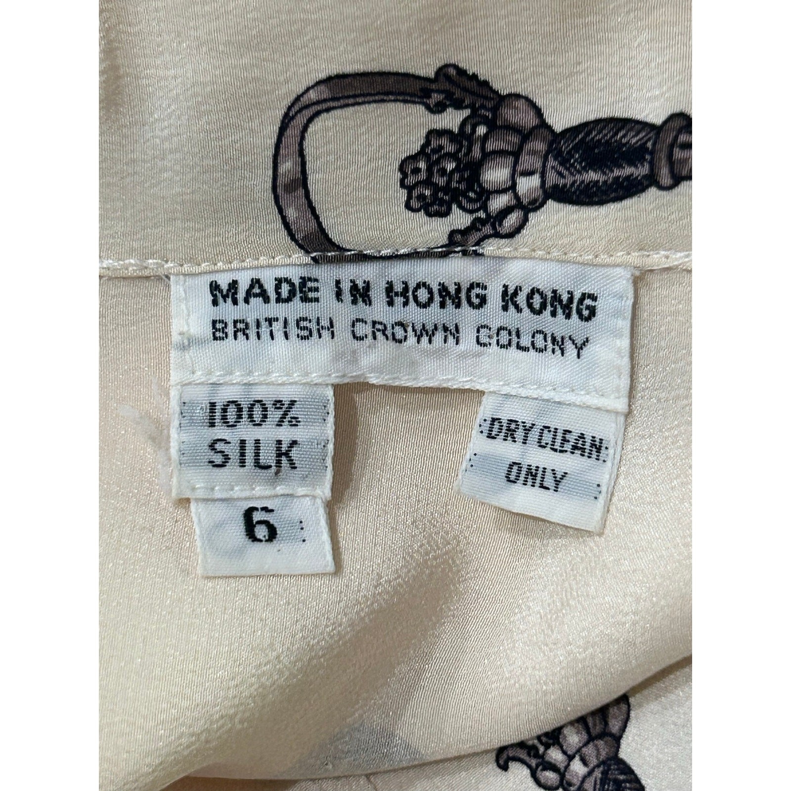 Vintage Silk Key Print Cropped Blouse Novelty Shirt Quiet Luxury top M ^