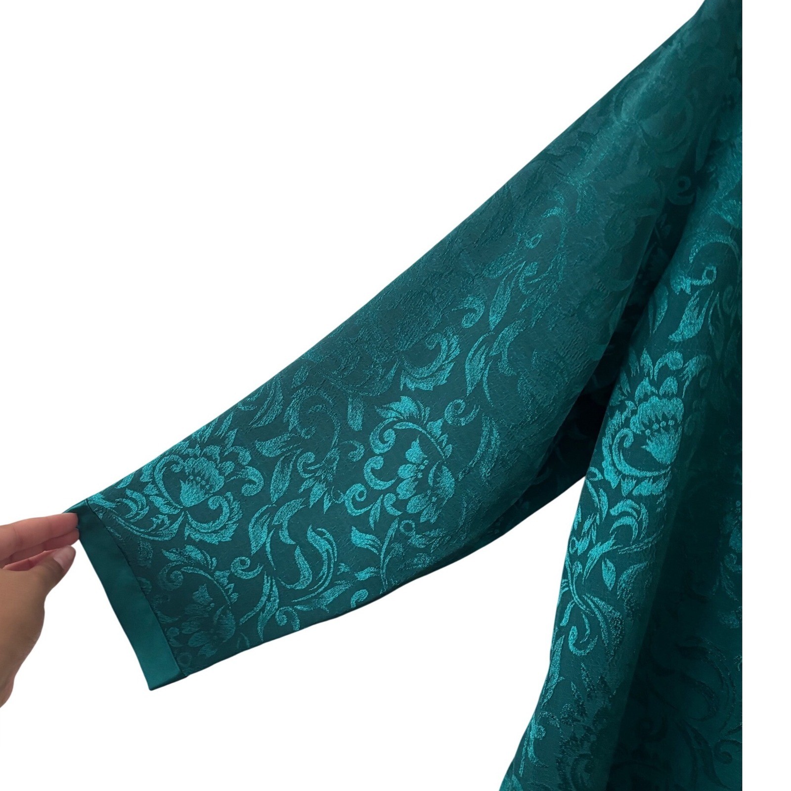 Vintage Inner Most Teal Jacquard Floral Button Front Blouse Top Long Sleeve L