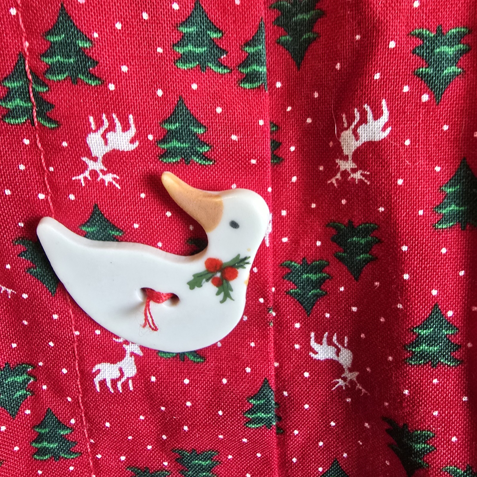 Vtg Dogwood Lane Dress Jumper S Red Fun Ceramic Buttons Festive 1 Front Pocket