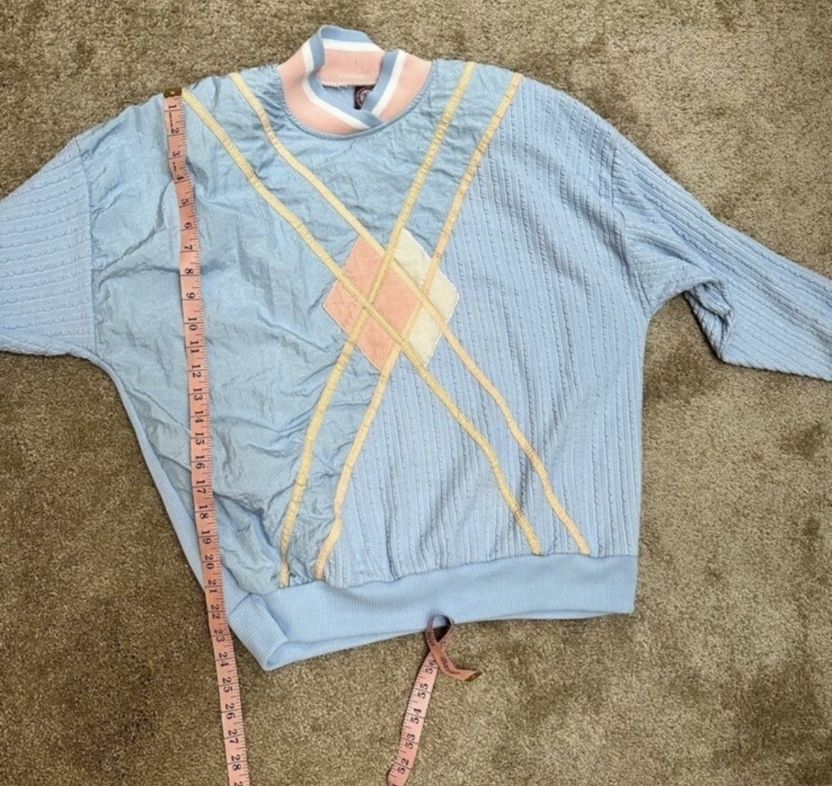 VTG 80s 90s Lightweight Windbreaker Pullover Jacket Pastel Pink Blue L Women’s