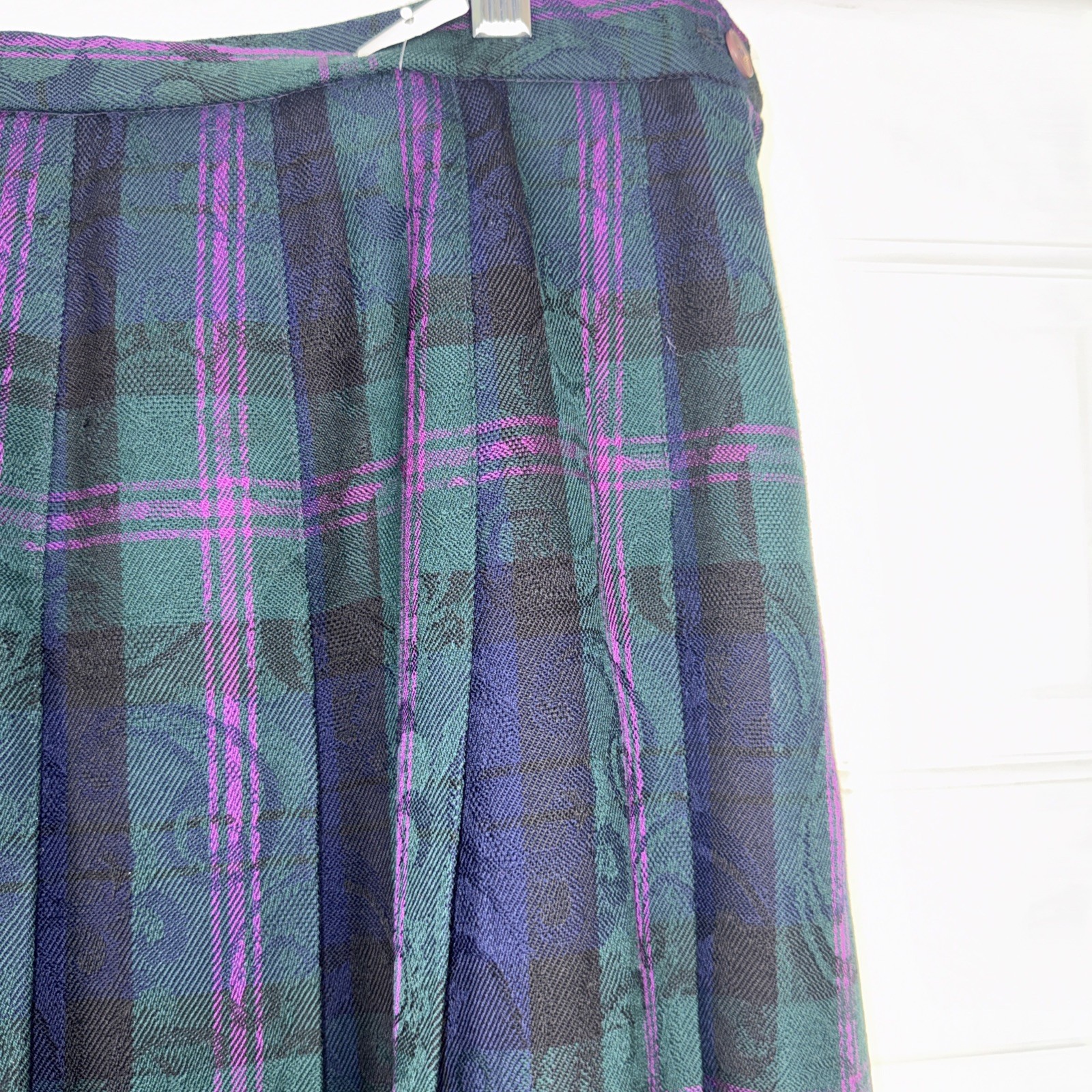 VTG Pendleton Wool Tartan Plaid Skirt Pleated Navy Pink Green Size 16 Timeless