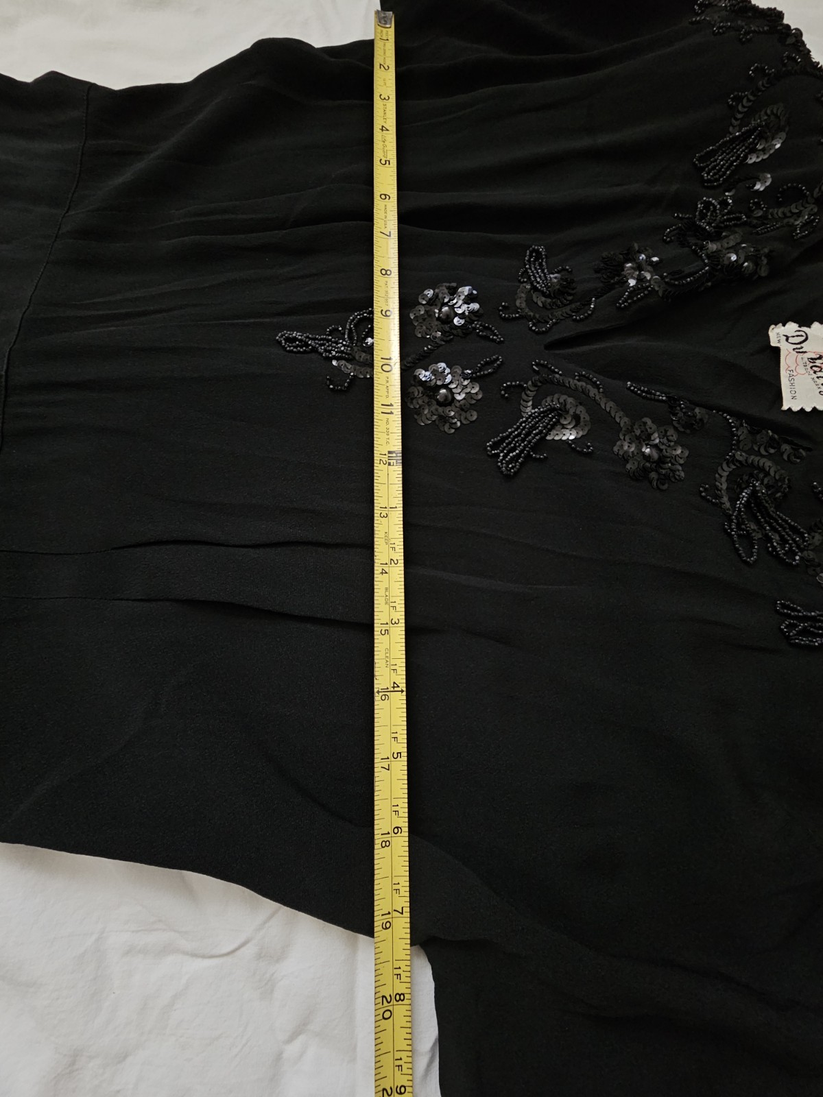 Vtg 40s DuBarry Black Rayon Crepe Beaded Evening Maxi Dress W28-29″