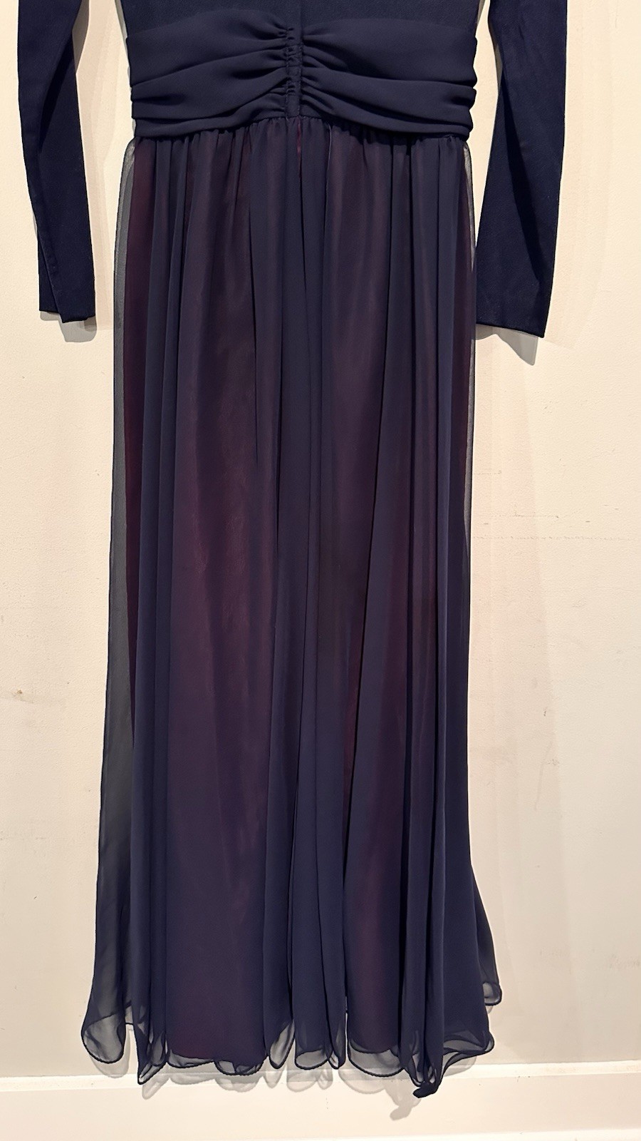 Vintage Miss Elliette Classic Elegant 70’s Navy Blue Women Maxi Gown Chiffon