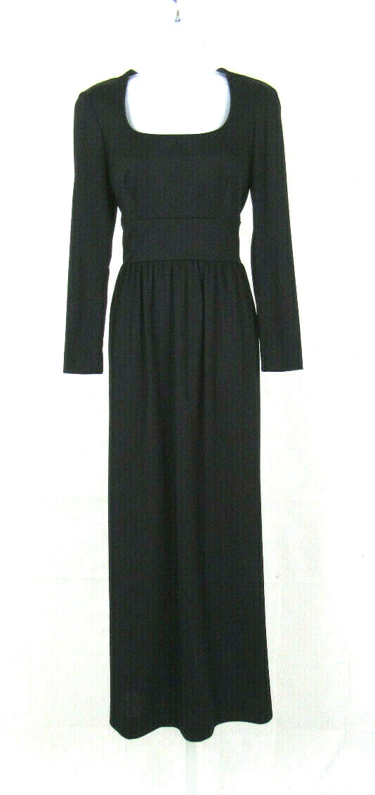 VTG 1960s JOHN OF CALIFORNIA BLACK SIZE 10 MAXI DRESS POLYESTER LONG SLEEVE