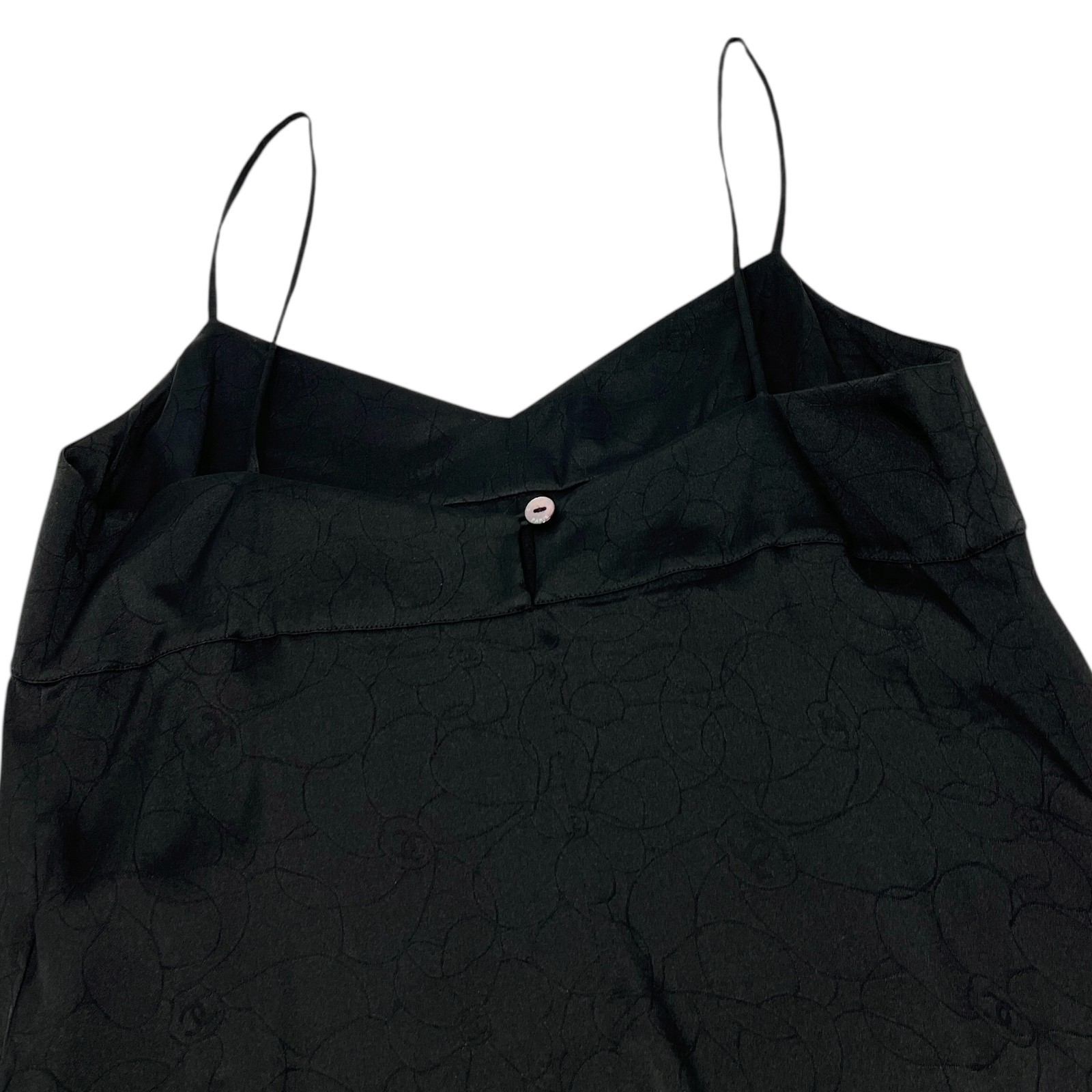 CHANEL Vintage 01P CC Logo Dress One-piece Flower Camellia Button Black 105983