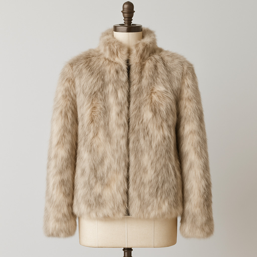 VTG Sears The Fashion Place Beige Cream Faux Fur Coat 70s Jacket 12 USA Retro