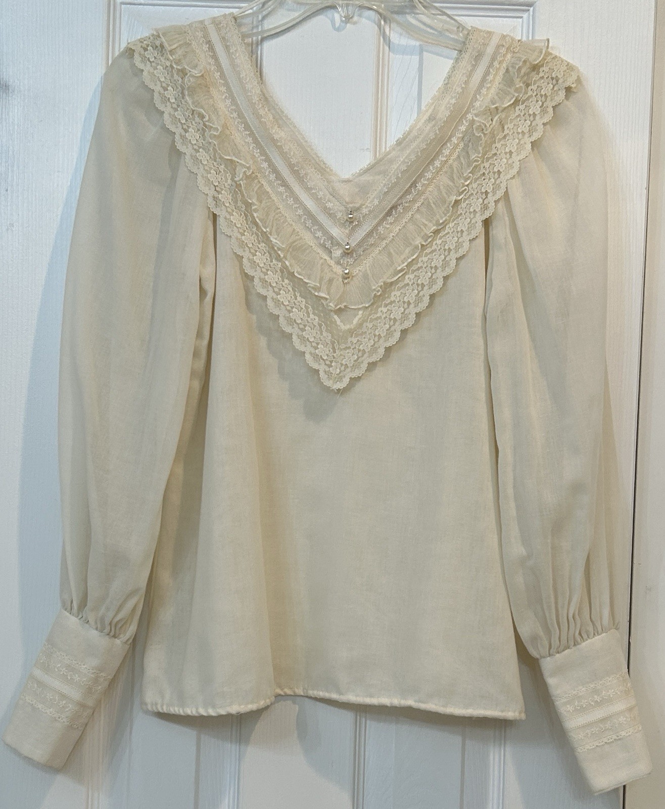 1978 JESSICA’S GUNNIES VTG SHEER BACK PRARIE BLOUSE-MUSHROOM BUTTONS MODERN XS/S