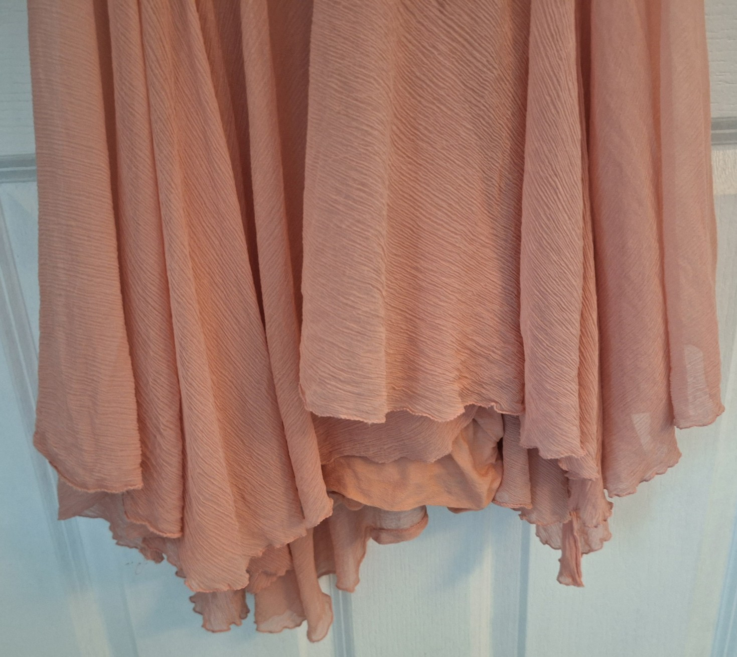 Antique 1930s Peach Chiffon Dress Rosette Trim Flutter Sleeve AS IS Art Deco
