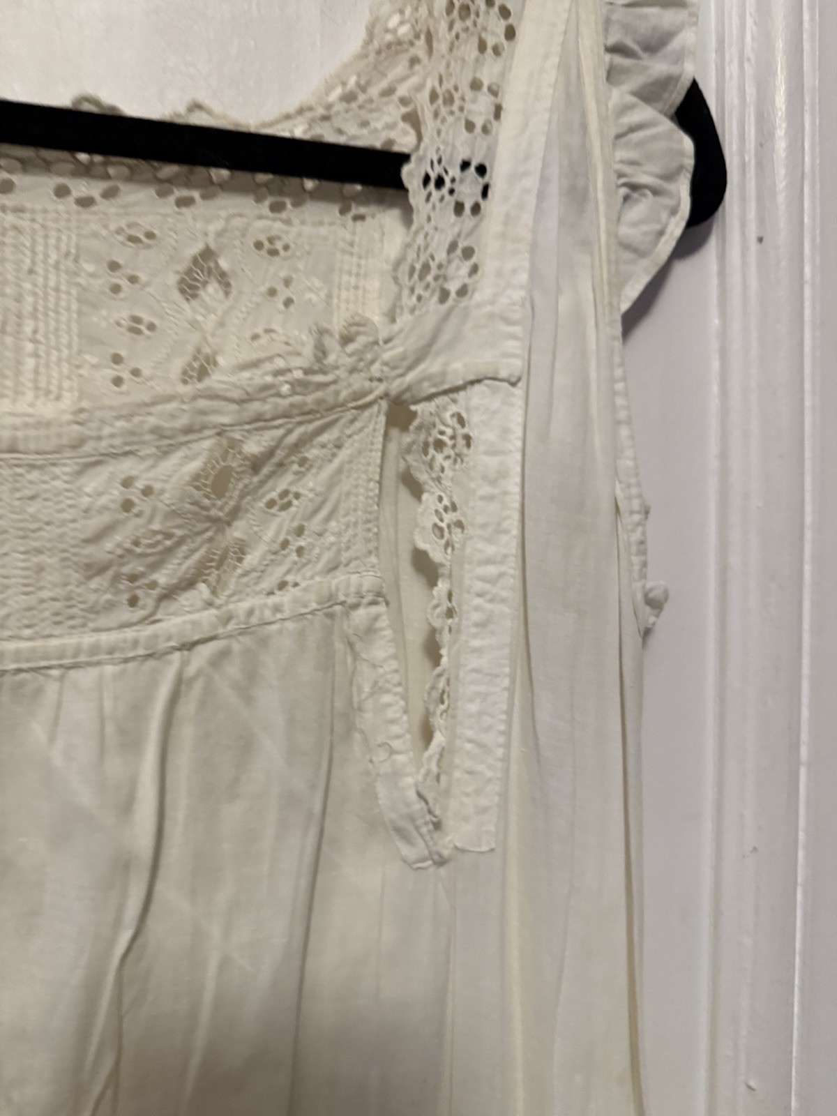 Antique 1910s Edwardian White Cotton Chemise Nightshirt Floral Embroidery Eyelet