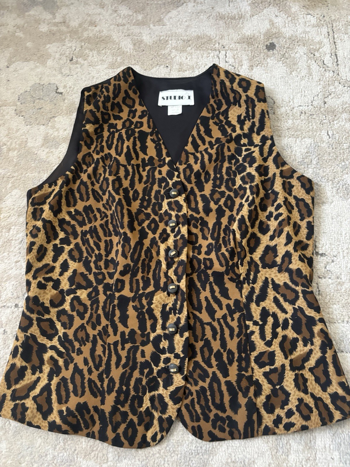 Studio I Womens Sz 18 Leopard Cheetah Animal Print Vest Button Lined
