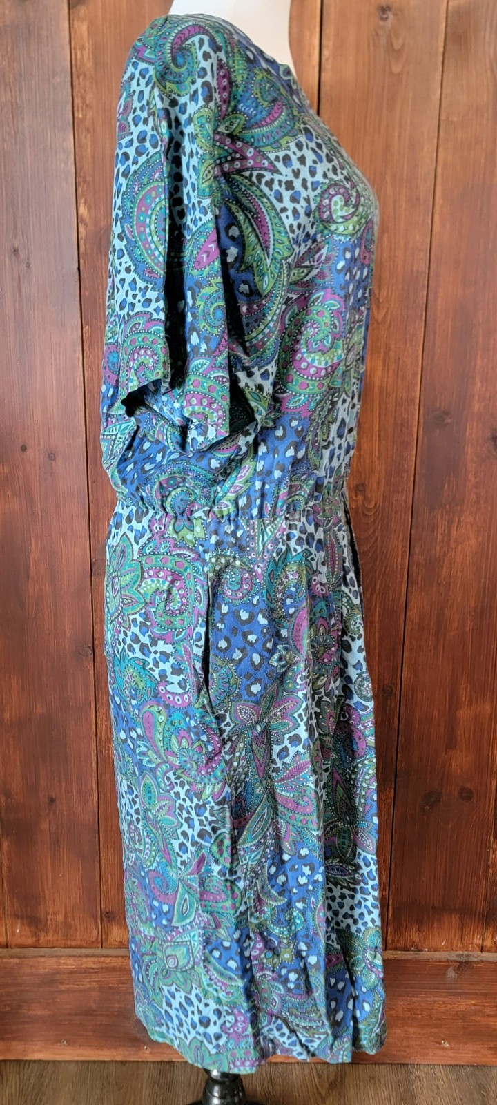 Vintage Geeky Secretary Liz Claiborne Women 12 Blue Floral Midi Dress 90s Pencil